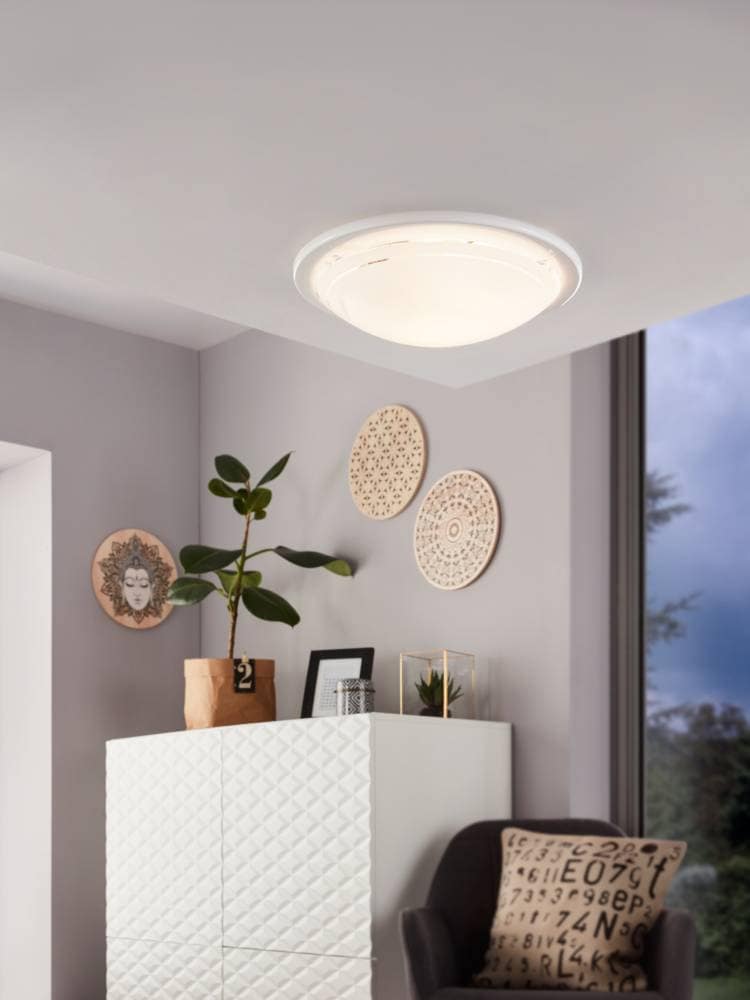 EGLO Deckenleuchte »PLANET 1 Deckenlampe, weiß, Stahl, Glas, Küchenlampe, E27«, 1 flammig, Leuchtmittel E27 | ohne Leuchtmittel, Wohnzimmerlampe, Flurlampe, Esszimmer, Büro, zeitlos, 29x29x8,5cm