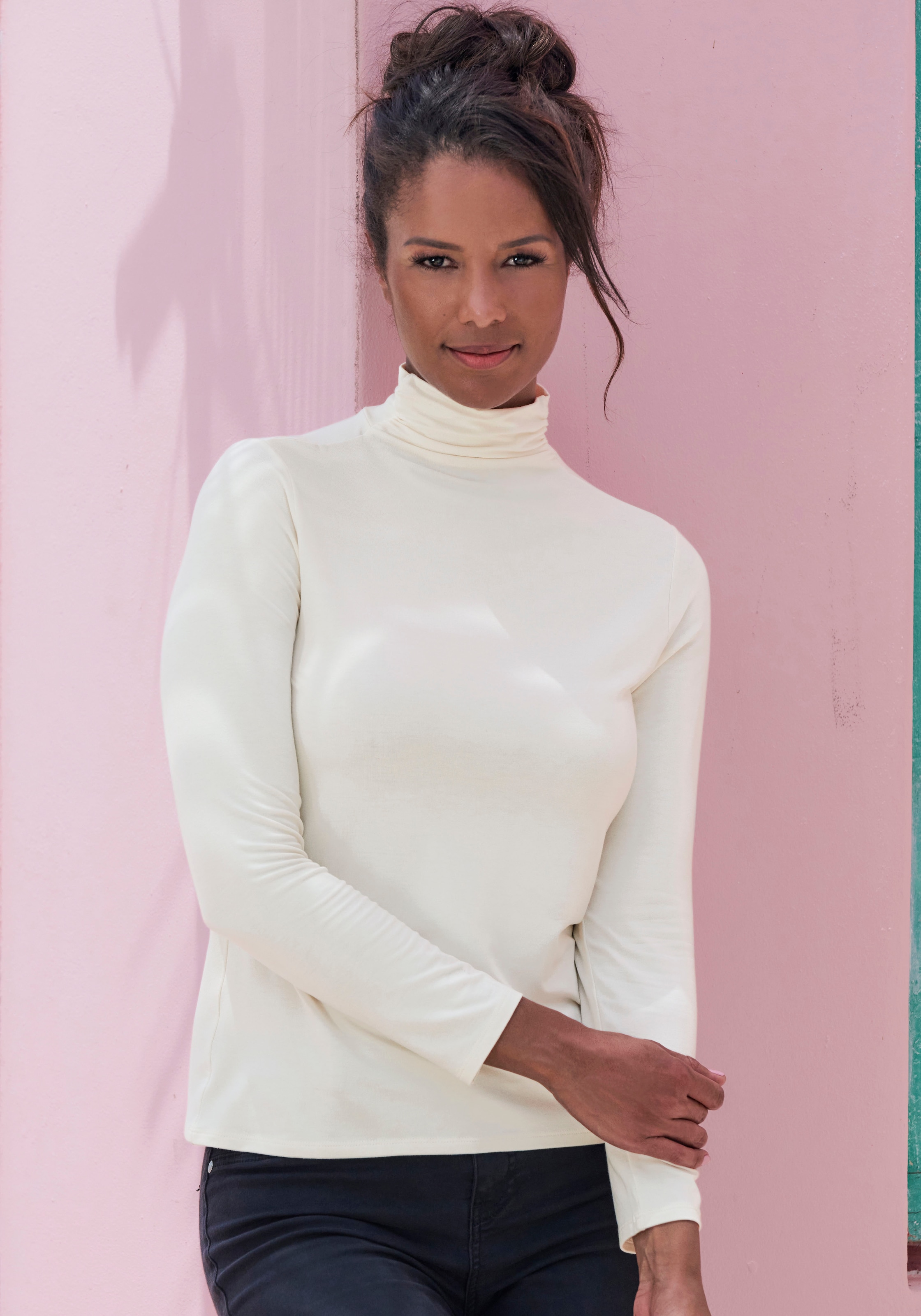 LASCANA Stehkragenshirt »aus weichem Viskose-Stretch« 2er-Pack, 