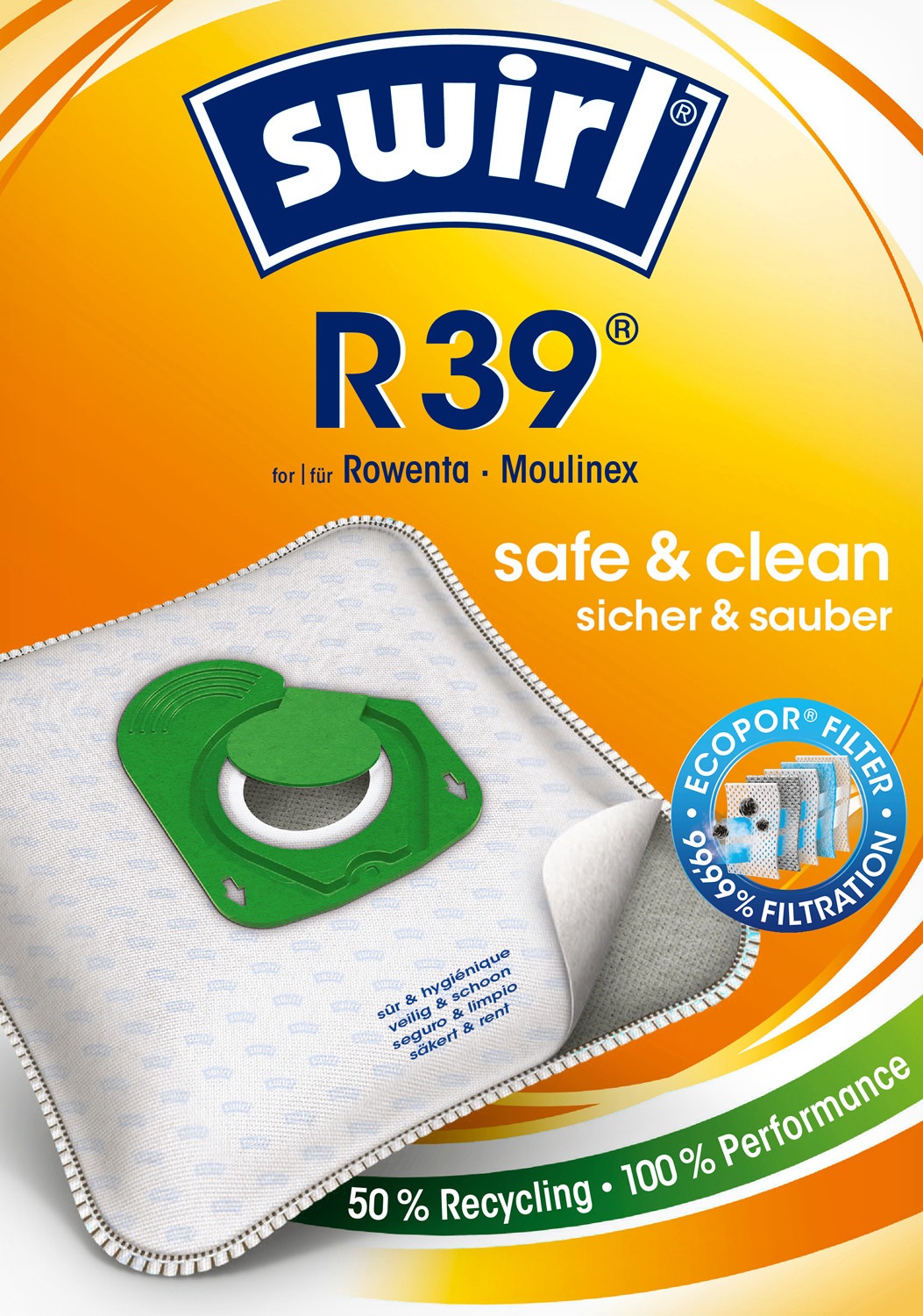 Swirl Staubsaugerbeutel »Swirl® R 39 EcoPor® XL Vorteilspack für Rowenta und Moulinex«, (Packung, 11 St.)