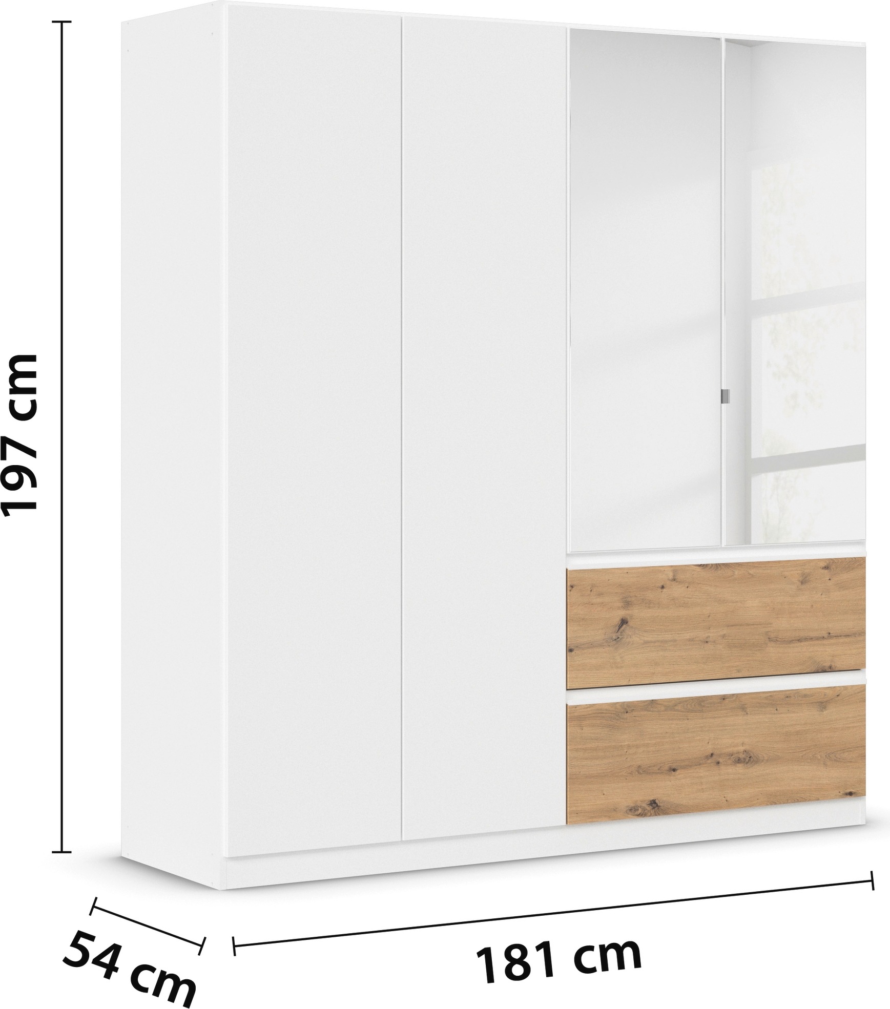 rauch Drehtürenschrank »Kleiderschrank Schrank Garderobe Wäscheschrank COSTA in 3 Breiten«, mit Spiegel, grifflose Front und Push-to-Open Funktion MADE IN GERMANY