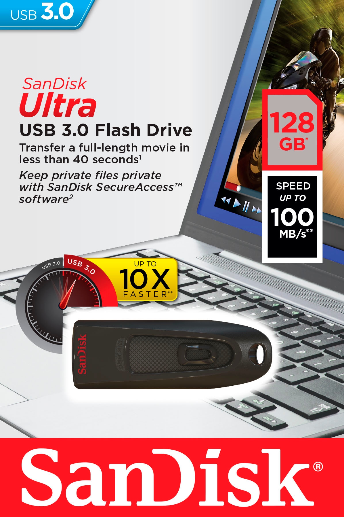 Sandisk USB-Stick »Ultra USB 3.0 128GB«, (USB 3.0 Lesegeschwindigkeit 130 MB/s)