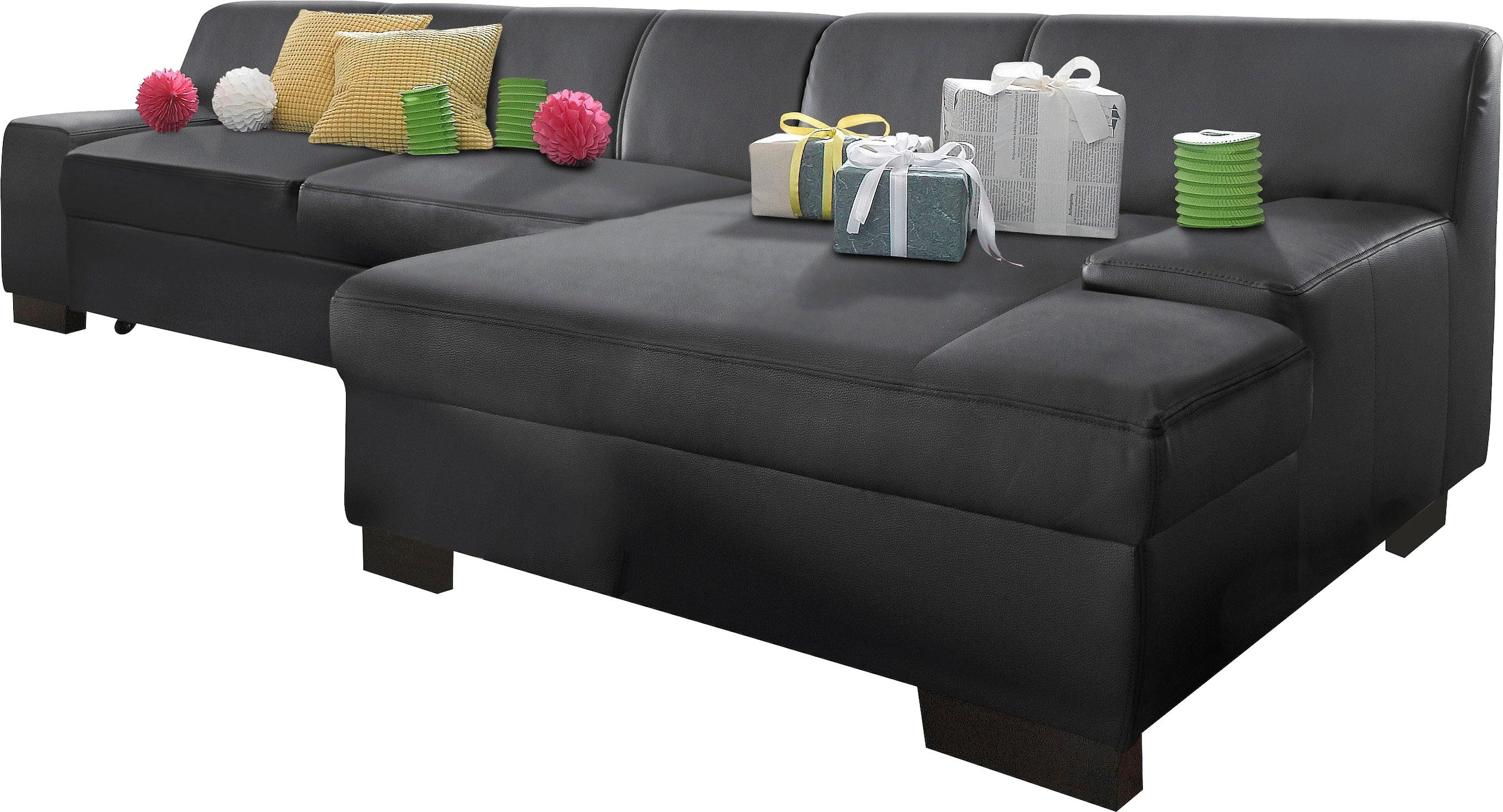 DOMO collection Ecksofa »Norma, elegant und modern, mit flachen Armlehnen, L-Form«, wahlweise mit Bettfunktion