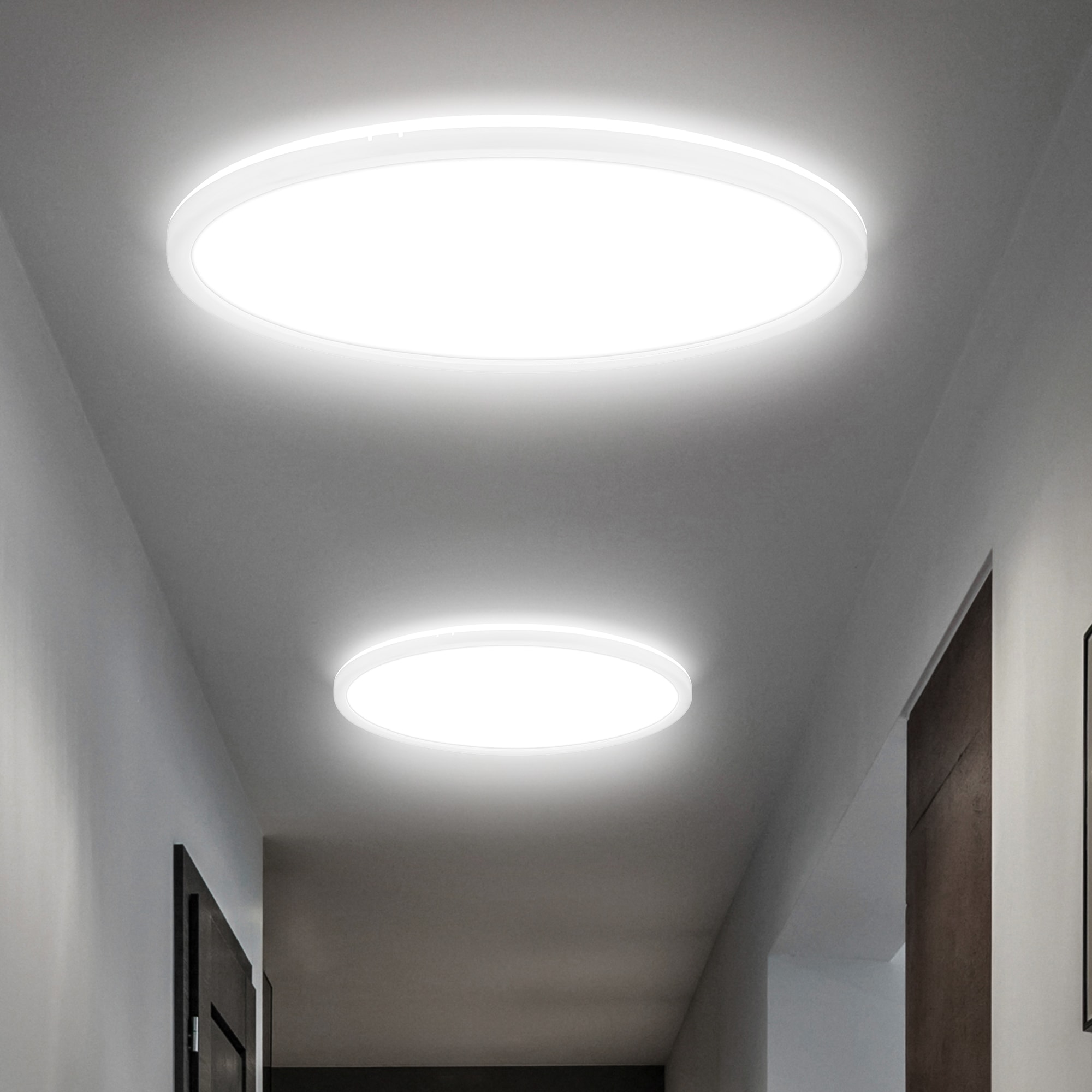 B.K.Licht LED Deckenleuchte »BKL1600 Ultraflache Deckenlampe, LED Panel mit Backlight« LED-Modul 1 Stk. Neutralweiß 4.000K, 3.000 Lm, 22W, indirekte Hintergrundbeleuchtung, ⌀42cm, Weiß