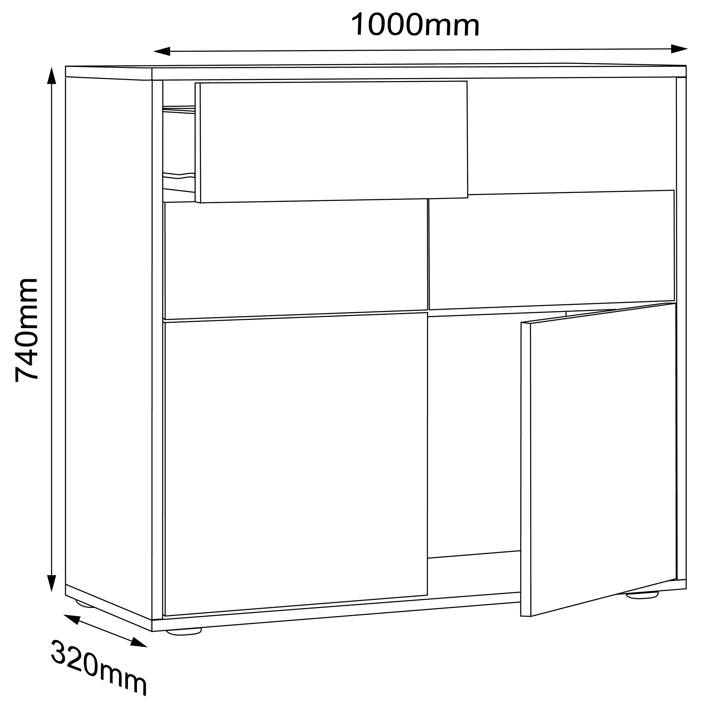 VCM Kommode »VCM Holz Kommode | Sideboard mit Drehtüren und Schubladen | Büromöbel | Maße ca H. 74 x B. 100 x T. 32cm - Salia«, (VCM Salia)