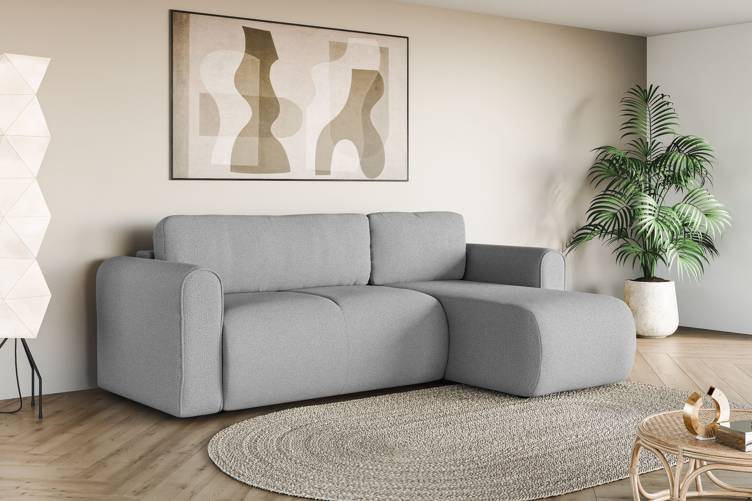 INOSIGN Ecksofa »Zacharia wahlweise Schlafsofa mit Bettkasten, B/T/H 250/166/86 cm«, L-Form mit Wellenunterfederung, Recamiere beidseitig montierbar