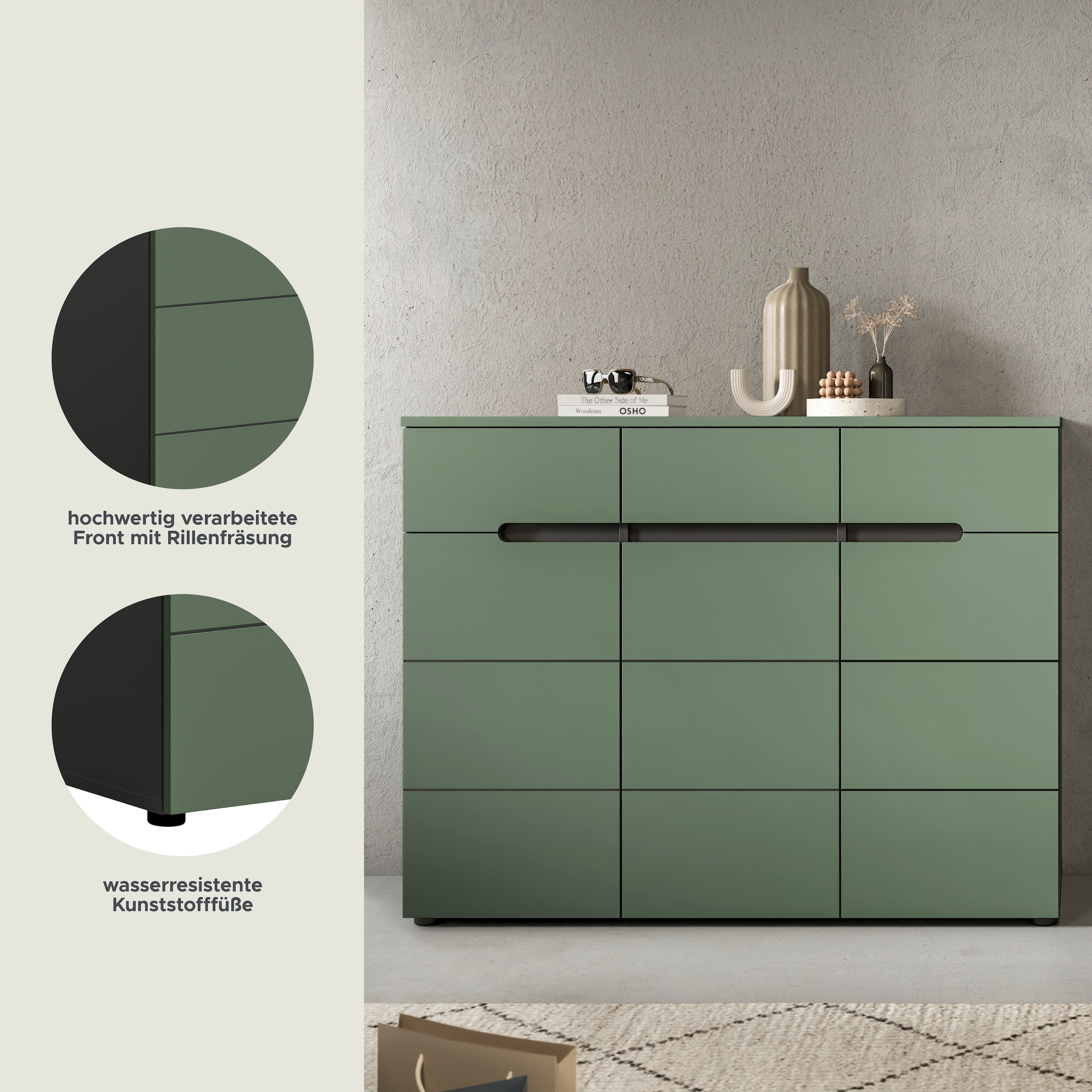 Home affaire Garderobenschrank »REHAT, TOPSELLER!, Breite 120 cm, 3 Türen, 3 Schubkästen, 12 Fächer« in verschiedenen Farben erhältlich, Platz für ca. 24 Paar Schuhe, 1 Stk. tlg. Schuhschrank, Kommode, Schuhkommode, Anrichte, Sideboard