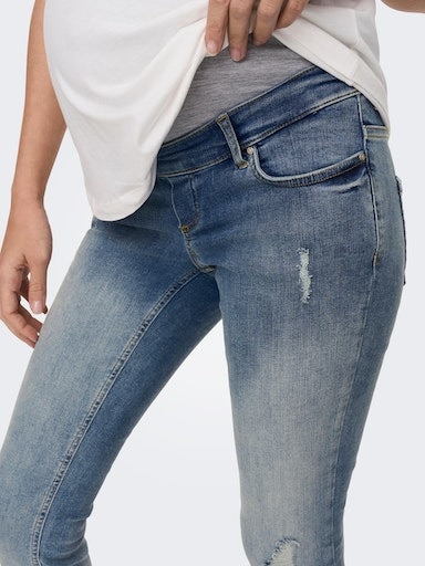 ONLY MATERNITY Umstandsjeans »OLMBLUSH MID SK ANK RW DNM NOOS«, mit Destroyed Effekt