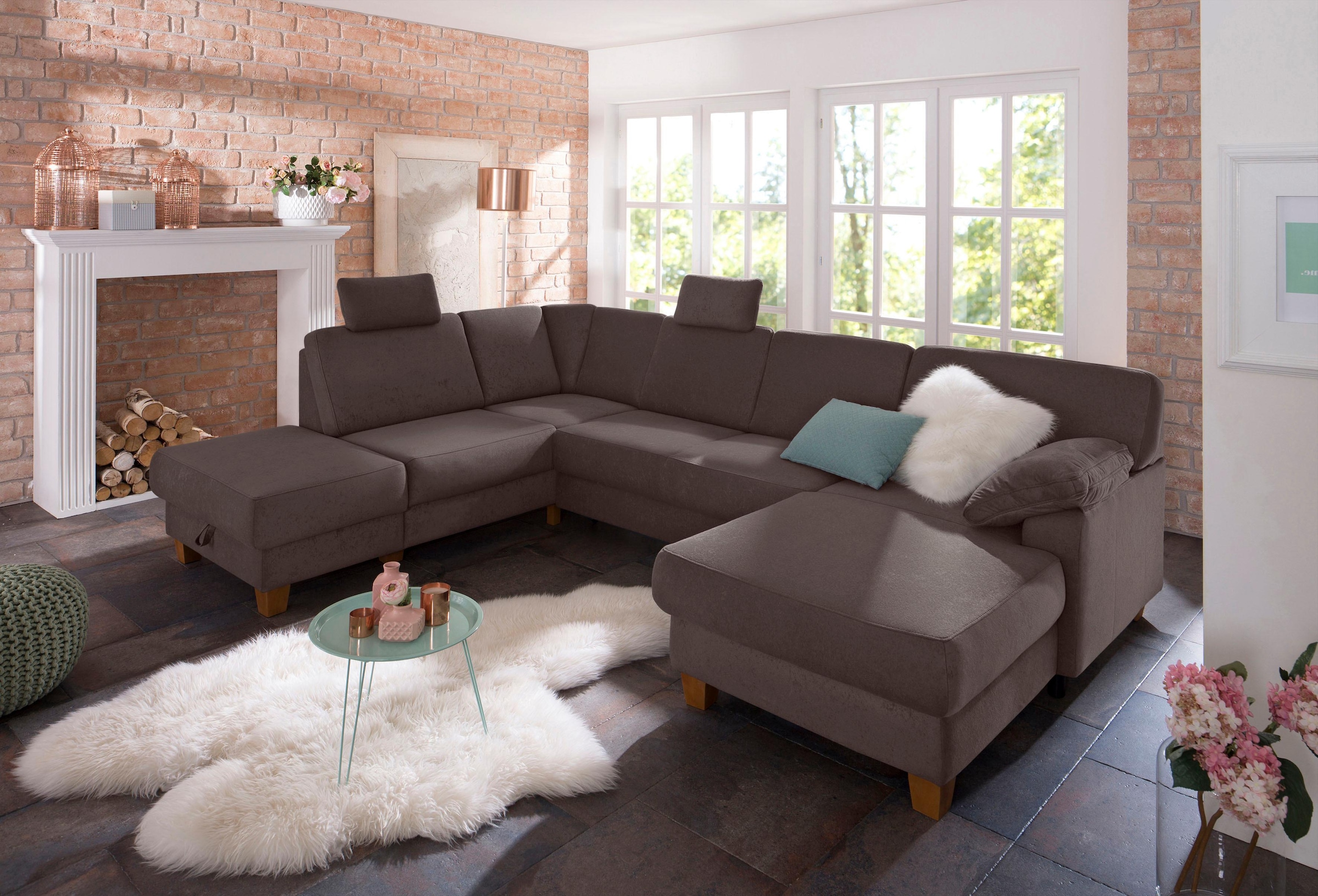 Home affaire Wohnlandschaft »Belfort U-Form« mit Federkern, wahlweise mit Bettfunktion und Stauraum