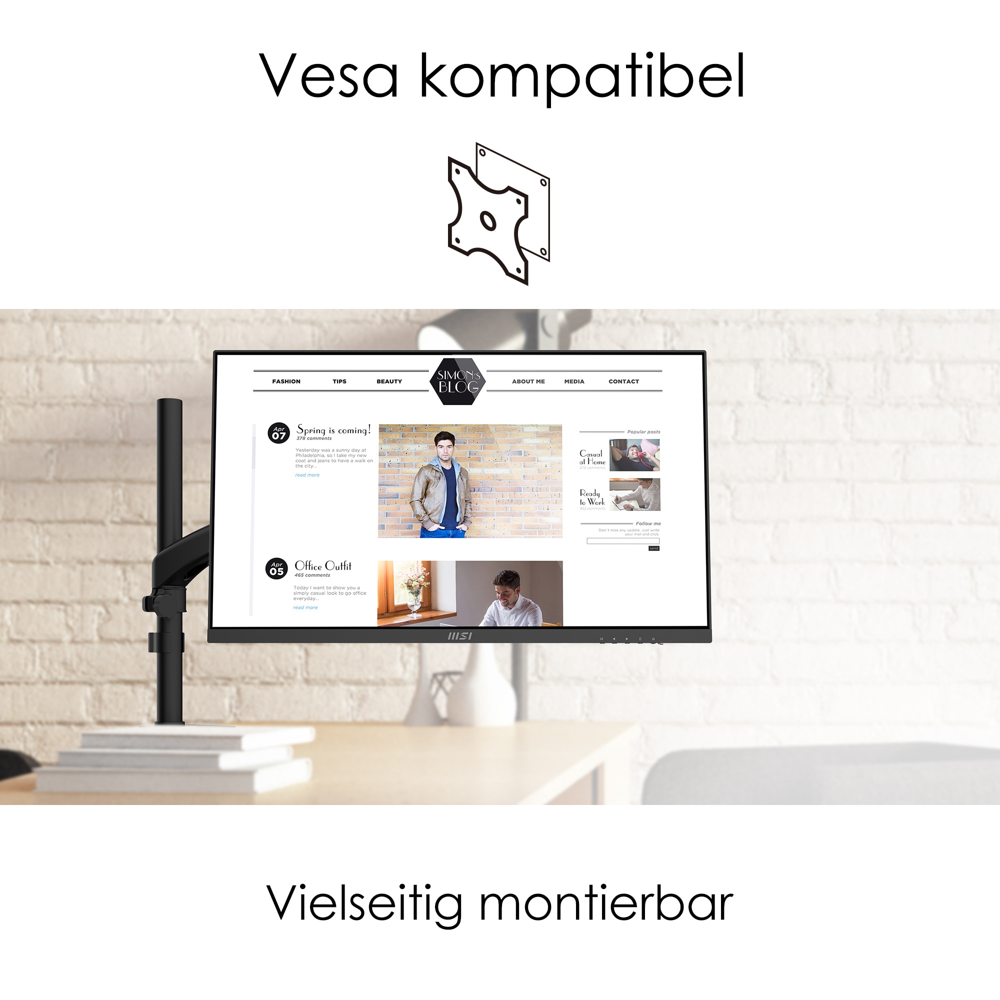 MSI LCD-Monitor »Modern MD271P«, 69 cm/27 Zoll, 1920 x 1080 px, Full HD, 5 ms Reaktionszeit, 75 Hz, 3 Jahre Herstellergarantie, höhenverstellbar, USB-C