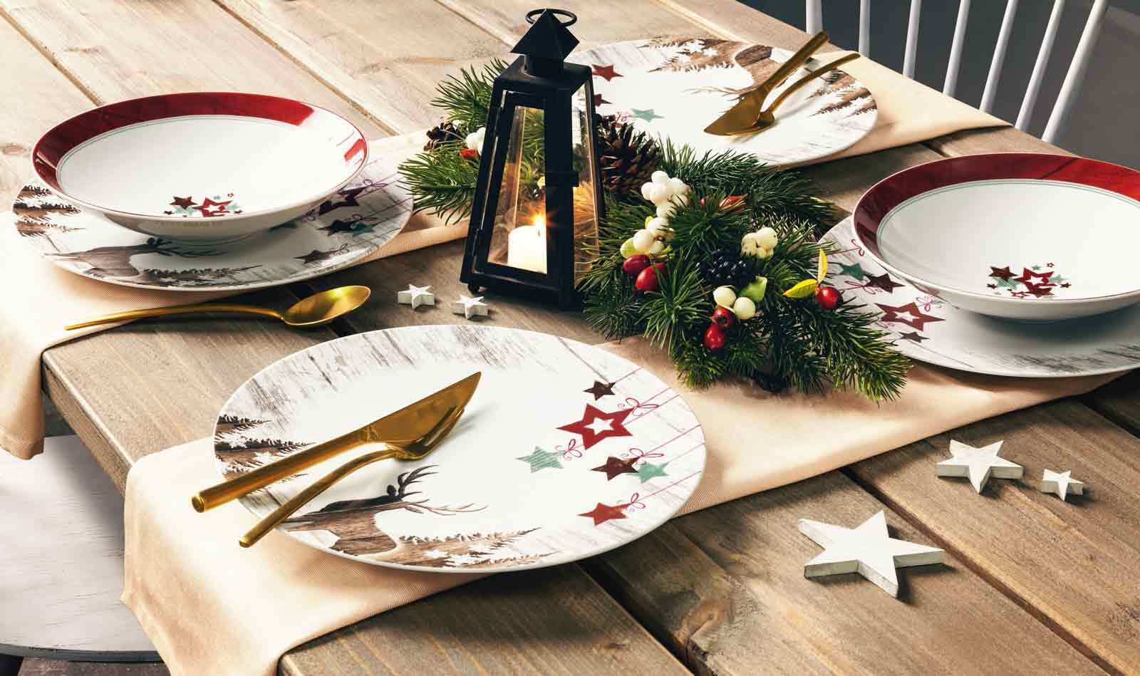 Seltmann Weiden Geschirr-Set »Tafelservice Life Christmas 12er Set weiß-braun« Spülmaschinengeeignet, Mikrowellengeeignet, Ofenfest, Salamandergeeignet, Kühlschrankgeeignet, Gefrierschrankgeeignet