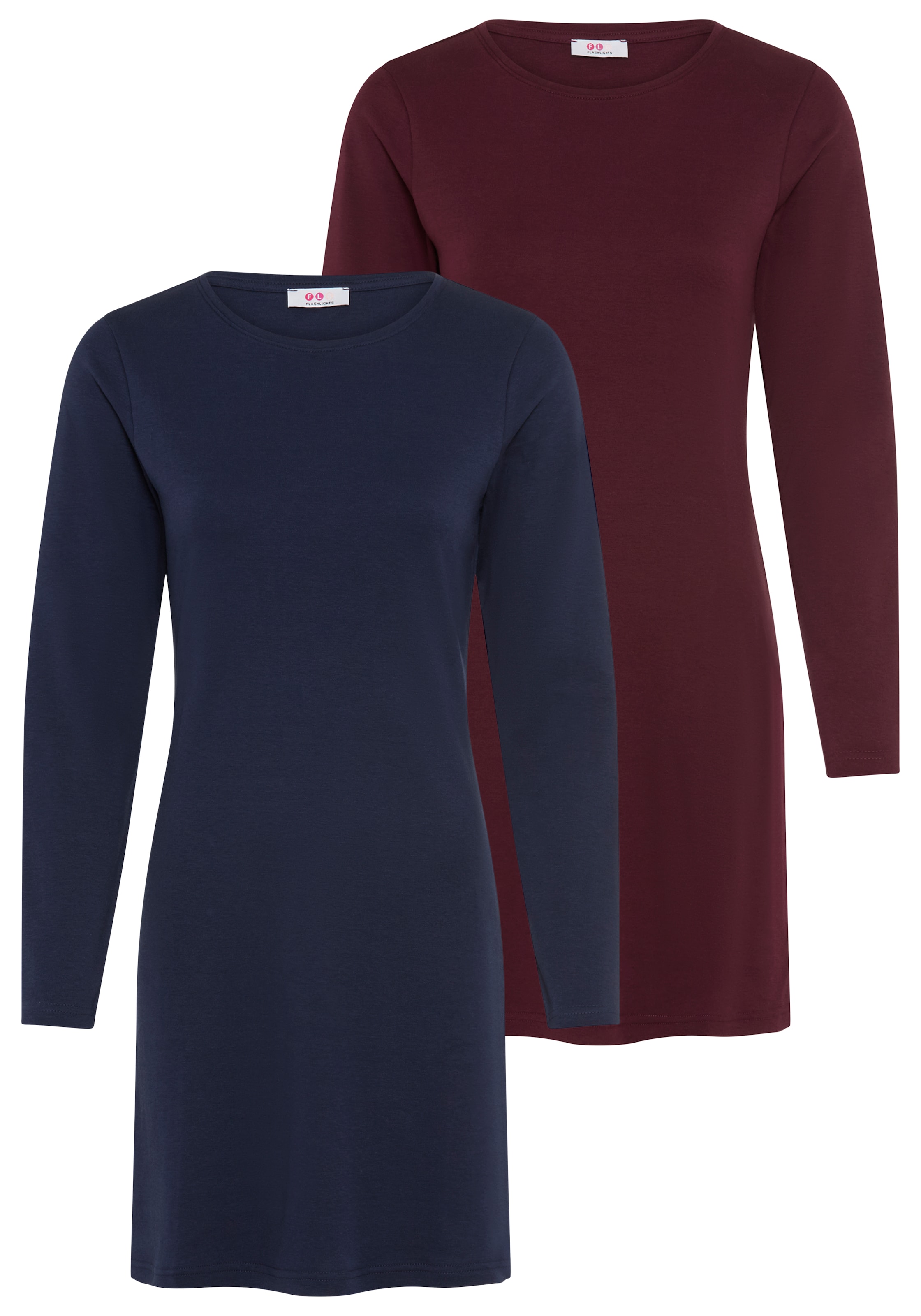 Flashlights Shirtkleid »Basic-Schnitt mit Rundhals und langen Ärmeln« Packung, 2-er Pack,  aus weichem Interlock-Stoff, figurnaher Schnitt