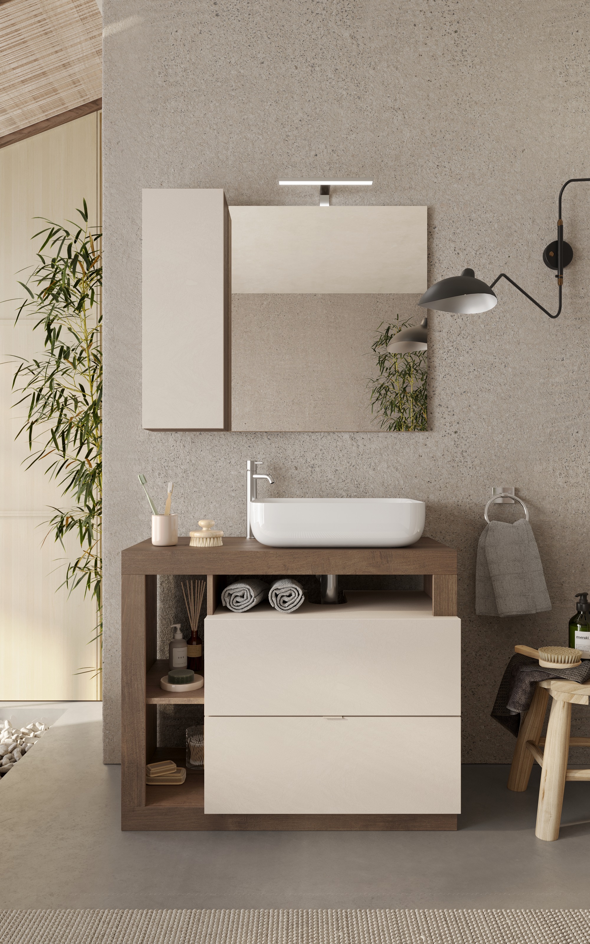 welltime Badmöbel-Set »Hamburg, Badezimmerset 2tlg. Breite 92 cm, Badmöbel, Waschtisch inkl.«, (Spar-Set, 2 St.), Waschbecken, Spiegelschrank mit LED Aufbauleuchte, Soft-Close-Funktion