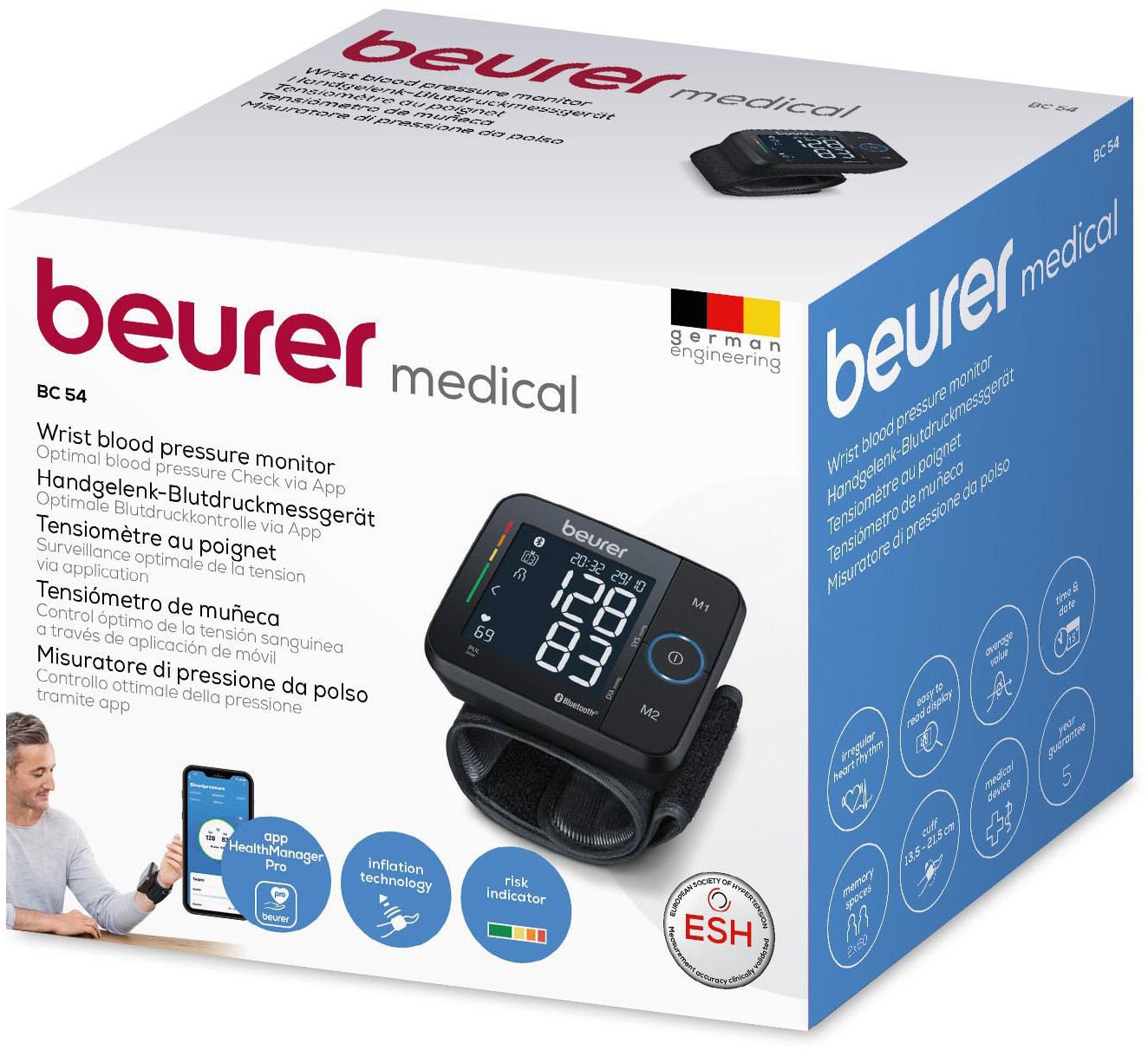 BEURER Handgelenk-Blutdruckmessgerät »BC 54 mit farbigem Risikoindikator und Arrhythmie-Erkennung«, Inkl. Aufbewahrungsbox und Blutdruckpass zur Dokumentation der Werte