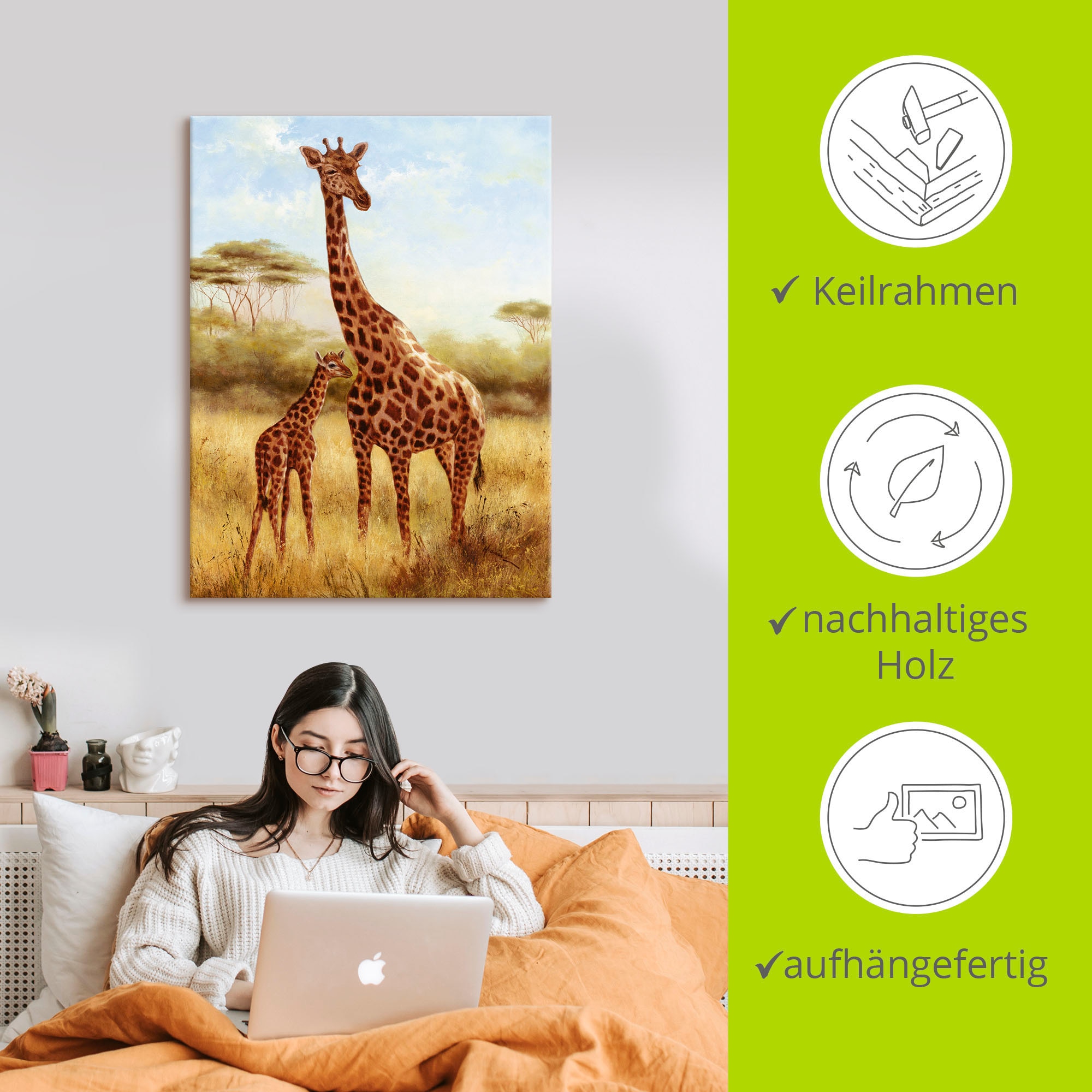 Artland Leinwandbild »Giraffe«, Wildtiere, (1 St.), auf Keilrahmen gespannt
