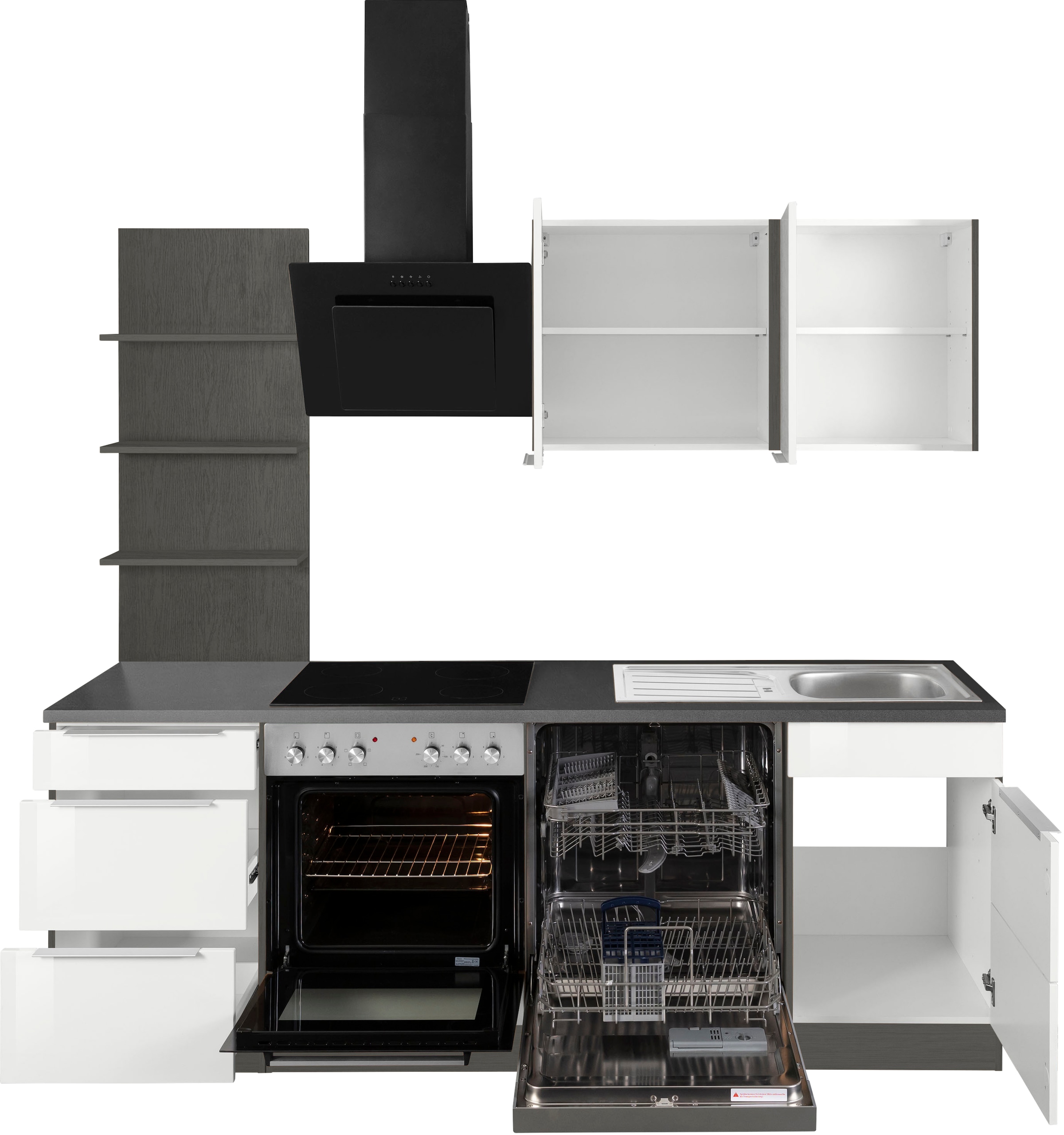 KOCHSTATION Küchenzeile »KS-Brindisi« Breite 220 cm, wahlweise mit E-Geräten, mit MDF-Fronten und Regal