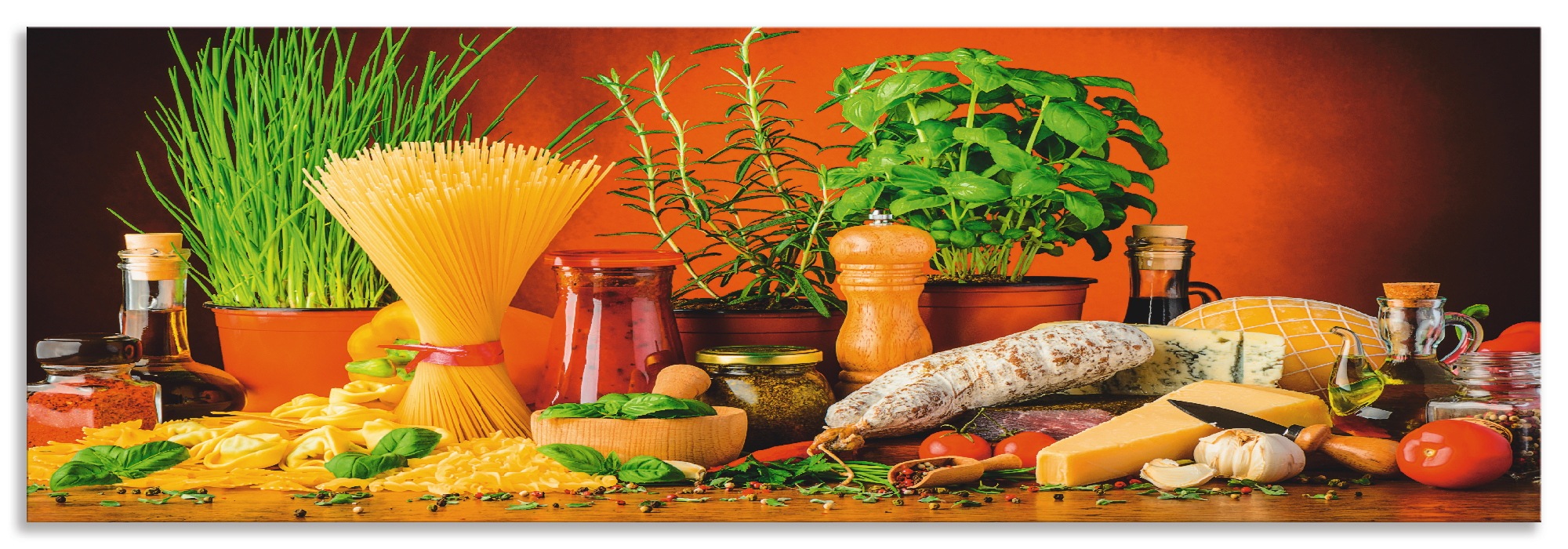 Artland Küchenrückwand »Mediterranes und italienisches Essen«, (1 tlg.), Alu Spritzschutz mit Klebeband, einfache Montage