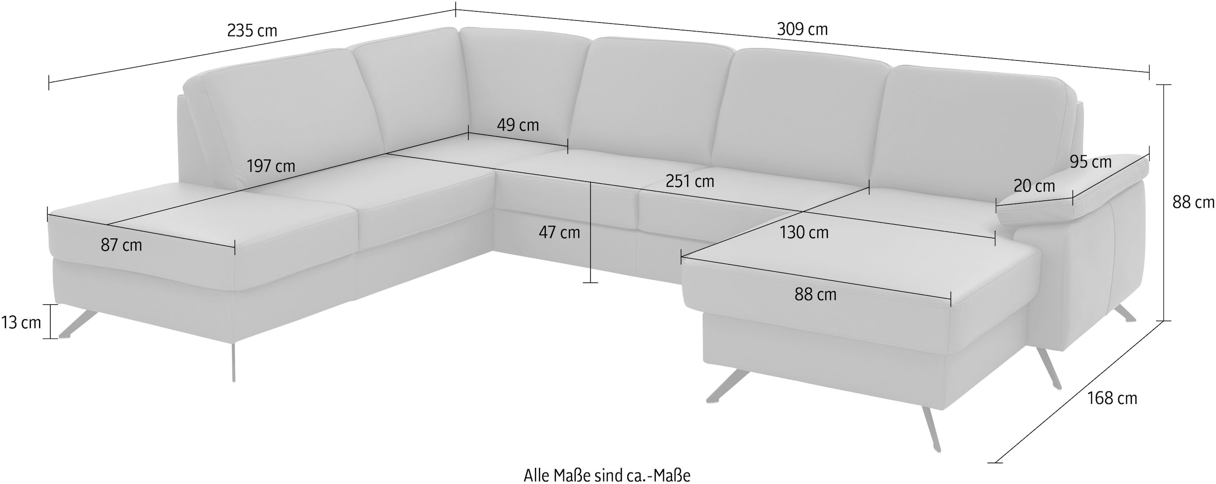 Die PlanBar Wohnlandschaft »PN-EM15047 U-Form, ohne Kopfstützen« Echtleder, wahlweise mit  Schlaffunktion u. Stauraum