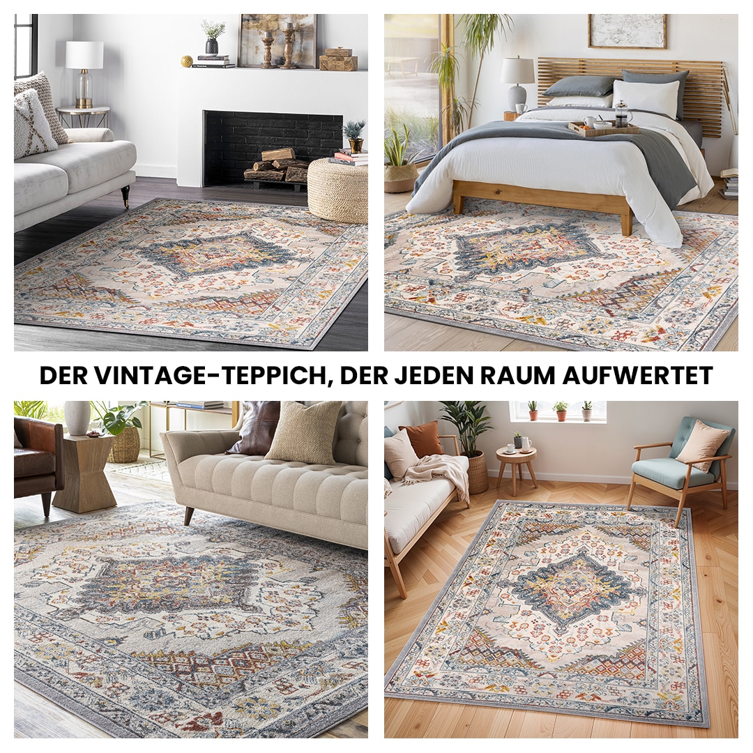 Livabliss Teppich »CASABLANCA«, rechteckig, 12 mm Höhe, Vintage Orientteppich, Kurzflor Boho Wohnzimmerteppich, Läufer