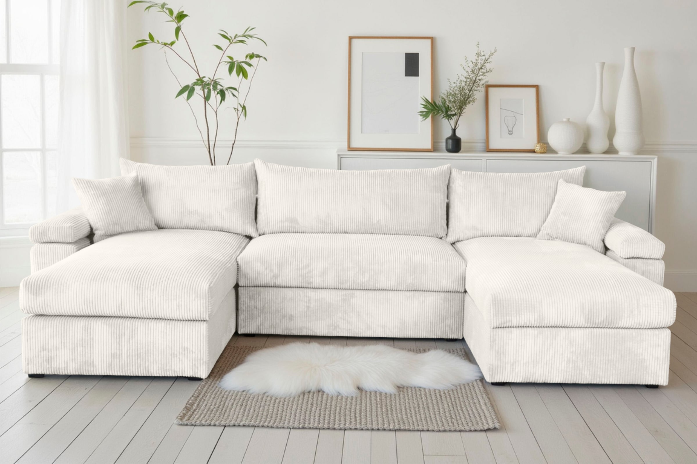 OTTO home Wohnlandschaft »Cosy U-Form, B: 309 cm, Sitzaufbau im Sandwich-Federkern« 2 Zierkissen, Mega-Sofa, Cord oder Struktur weich, Kaltschaumauflage