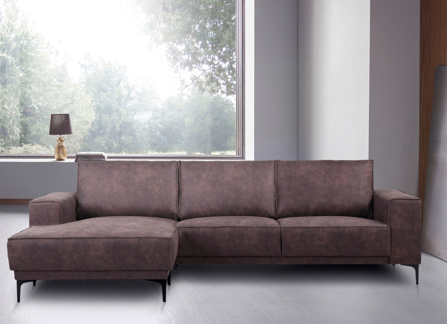 Places of Style Ecksofa »Polsterecke Oland, Struktur, Flachgewebe, Luxus-Microfaser, Boucle«, L-Form, 280 cm, Wellenunterfederung, Skandi-Design, Metallfüße