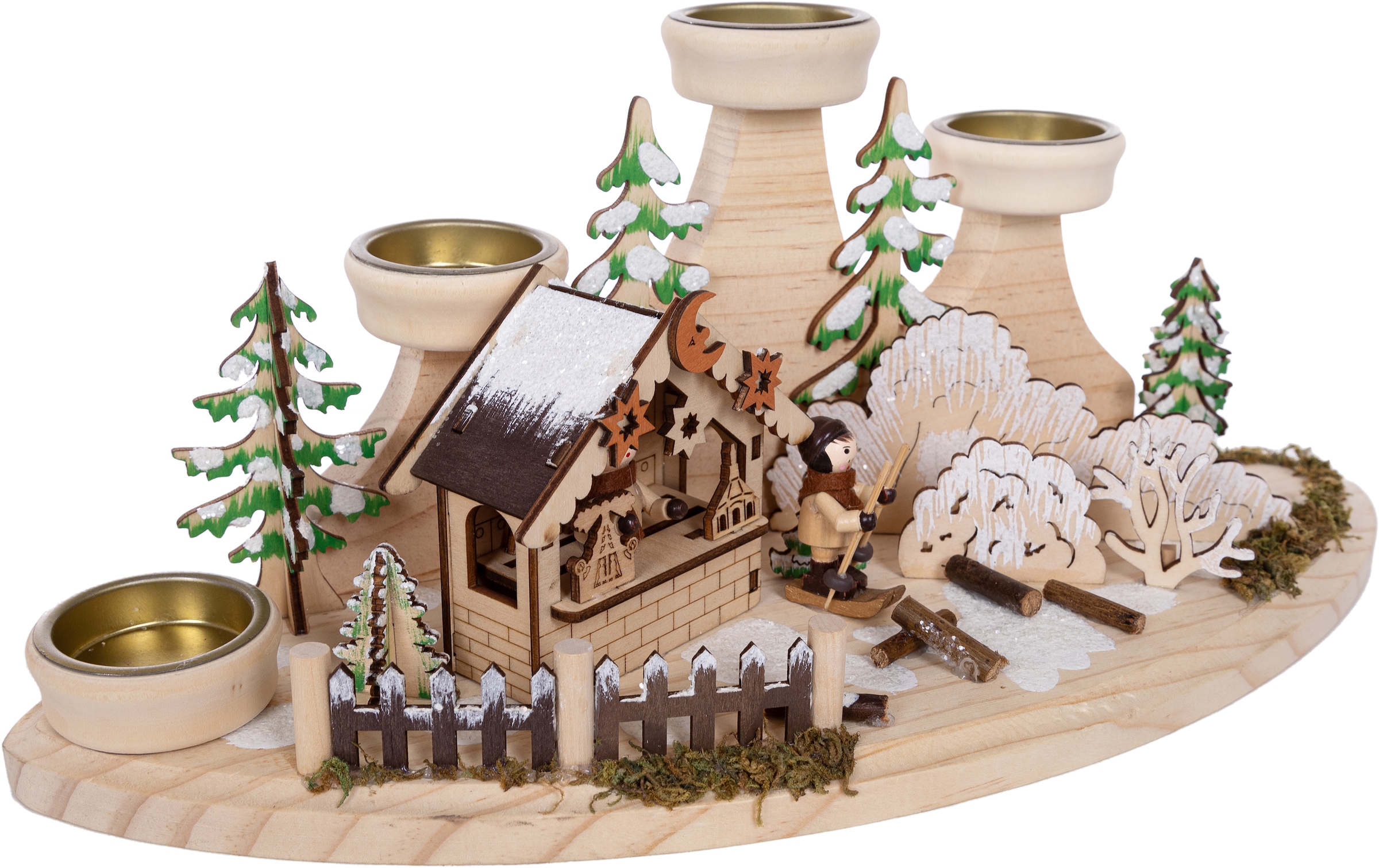 Teelichthalter »Weihnachtsdeko«, (1 St.), Winterlandschaft aus Holz