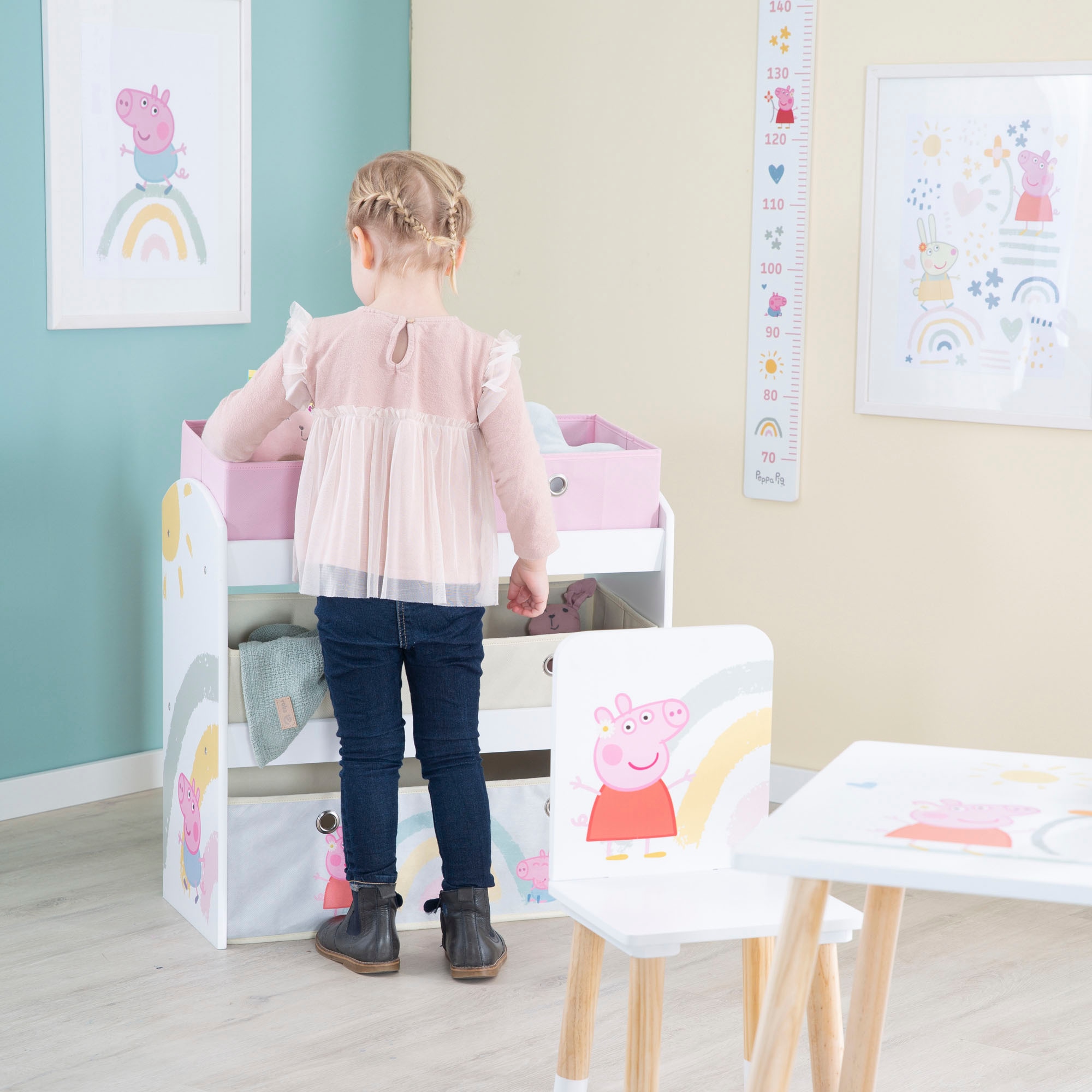 roba® Kinderregal »Peppa Pig, weiß«, inklusive 5 Stoffboxen in 2 Größen