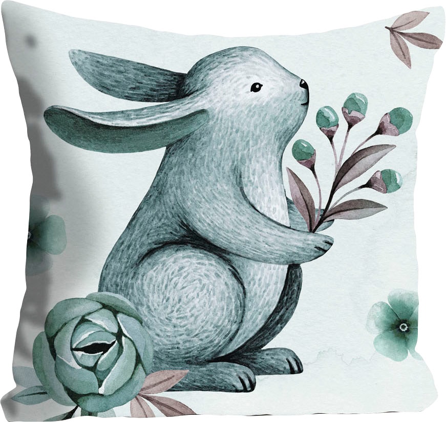 queence Dekokissen »Sirius« mit einem Hasen mit Blumen