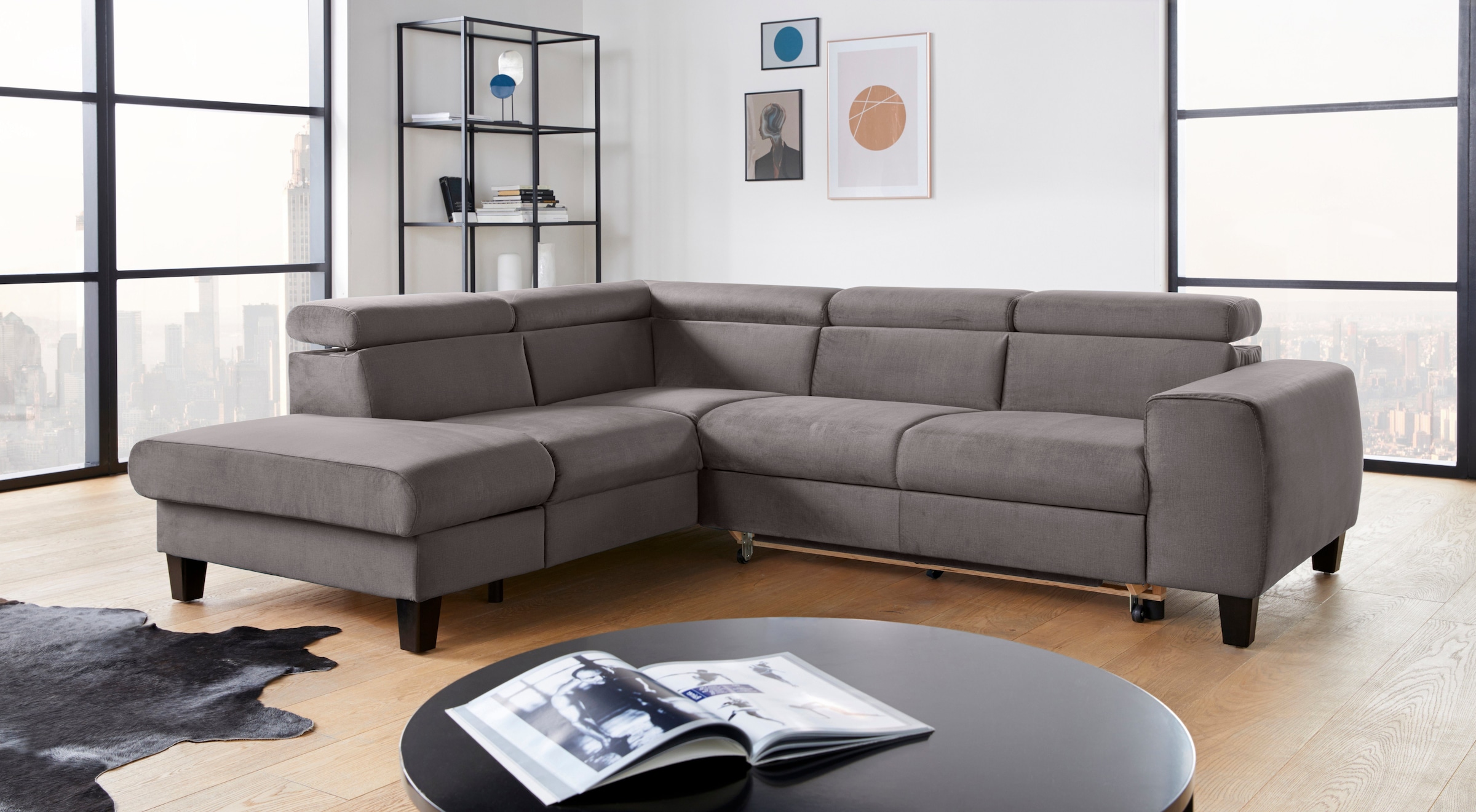 COTTA Polstergarnitur »Morven L-Form«, (Set), Set bestehend aus: Ecksofa mit Kopfteilverstellung & Hocker