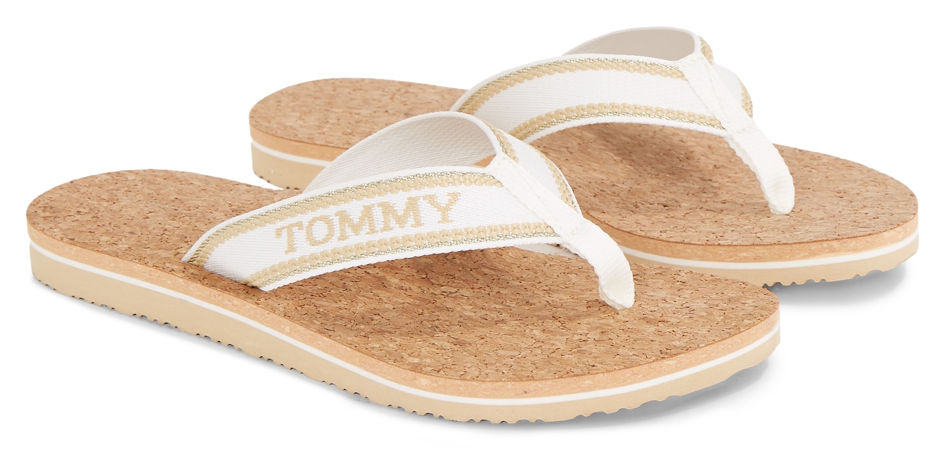 Tommy Hilfiger Zehentrenner »HILFIGER CORK BEACH SANDAL«, Sommerschuh, Schlappen, Poolsildes mit Logoschriftzug