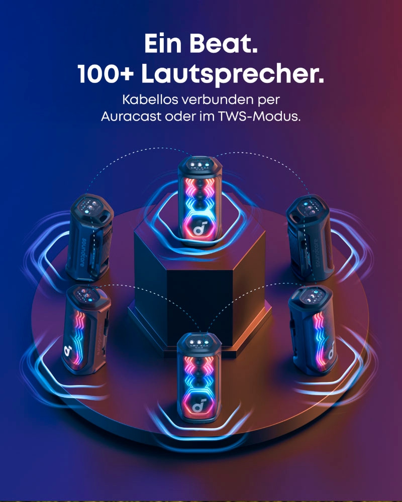 Anker Party-Lautsprecher »Soundcore Rave 3S« Stereo (Bluetooth App-Steuerung | Bassregelung | Beleuchtungseffekte | Lautstärkeregelung | Multiroom | Pairing 200 W)