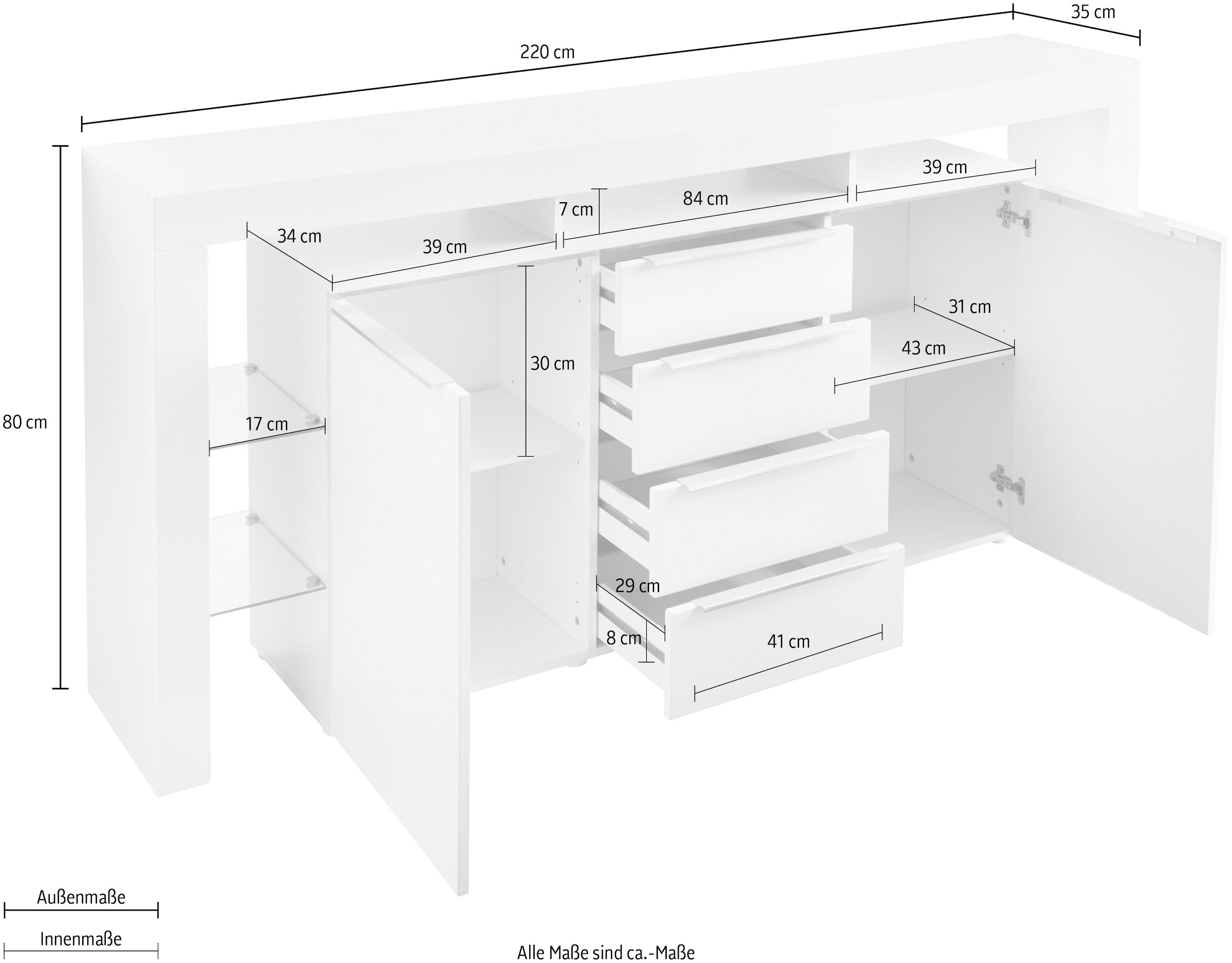 borchardt Möbel Sideboard »Lima«, (192 oder 220 cm)