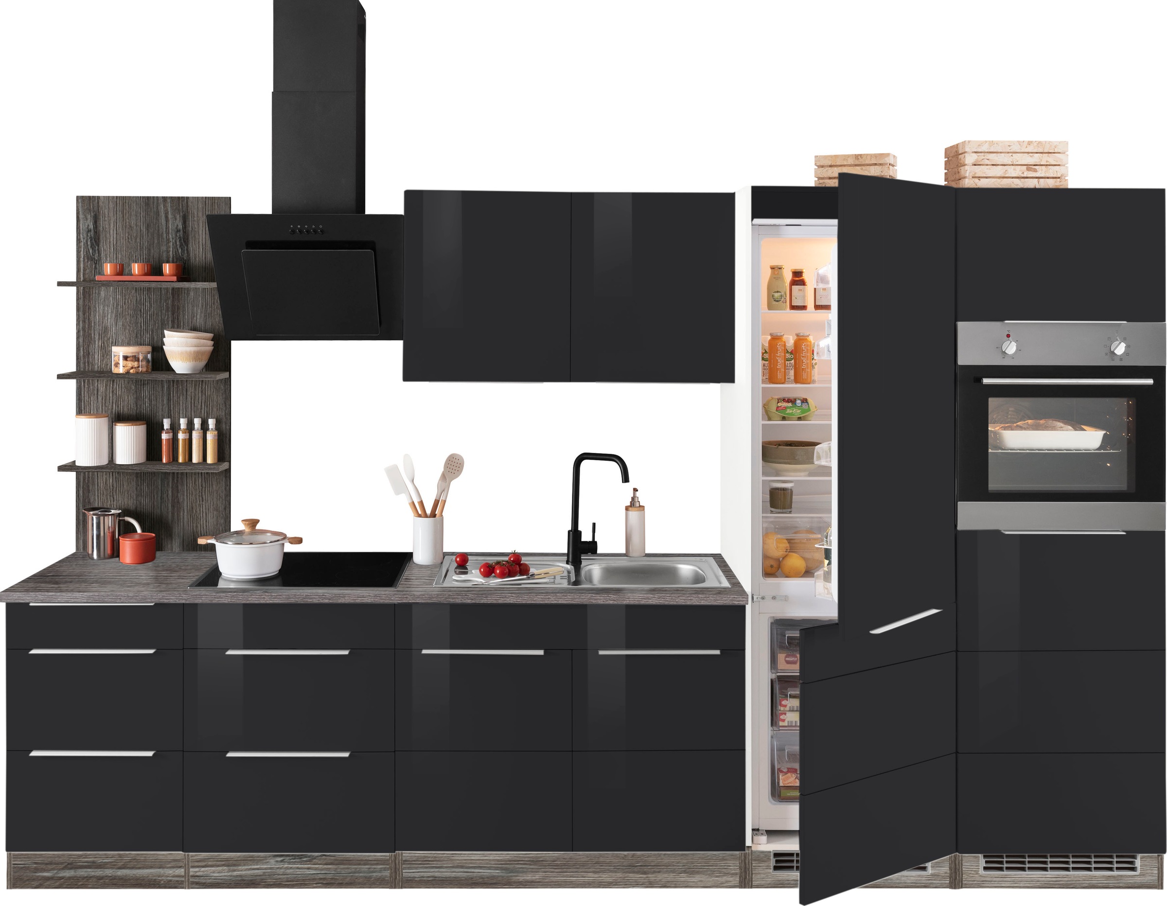 KOCHSTATION Küchenzeile »KS-Brindisi Breite 330 cm«, wahlweise mit E-Geräten und Induktion, mit MDF-Fronten und Regal