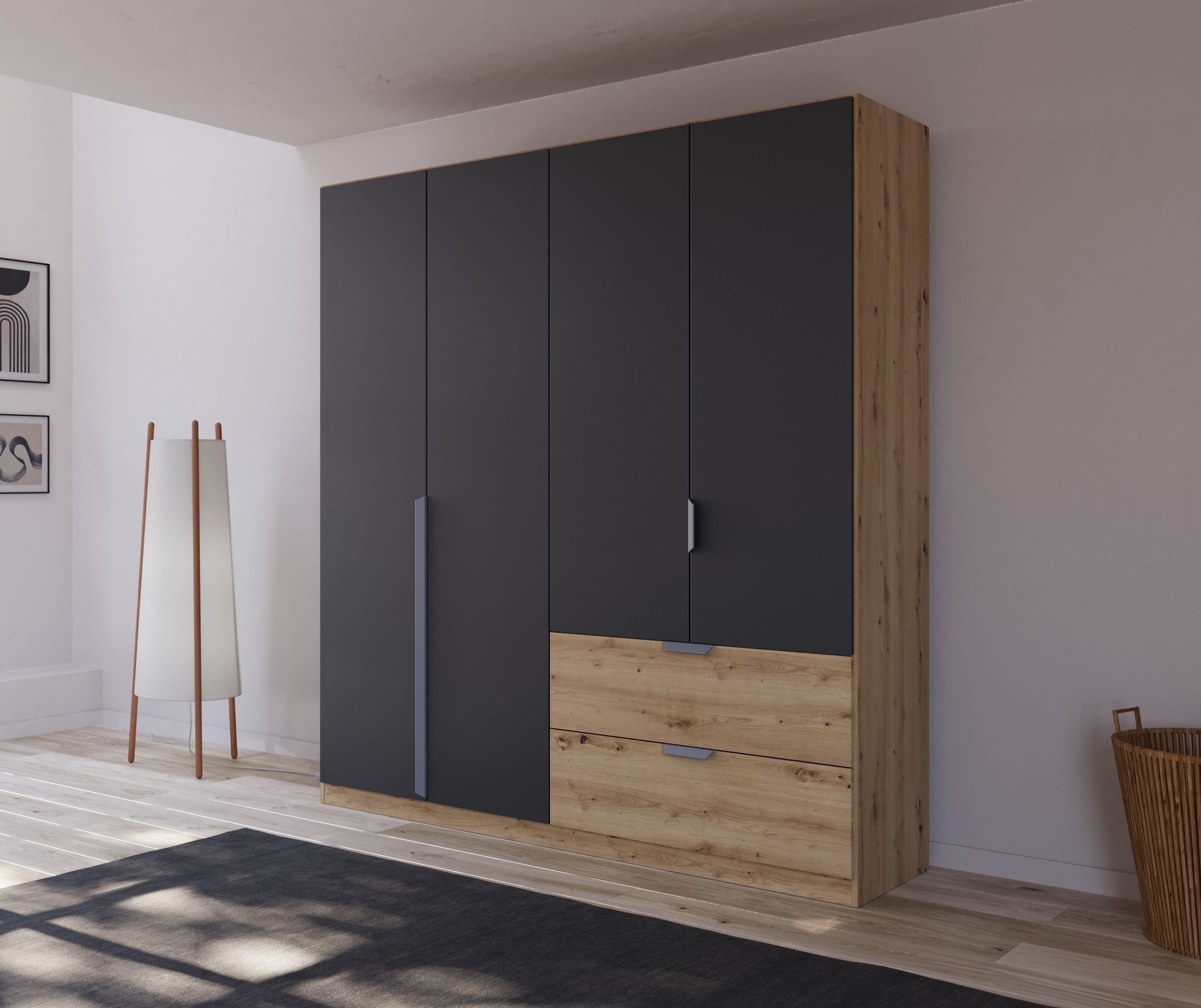 rauch Drehtürenschrank »Kleiderschrank Schrank Garderobe Ankleide DARK&WOOD BY QUADRA SPIN« Breiten: 181/226/271 cm, Höhe 210 cm,  im Industrial Style mit Metallgriffstangen