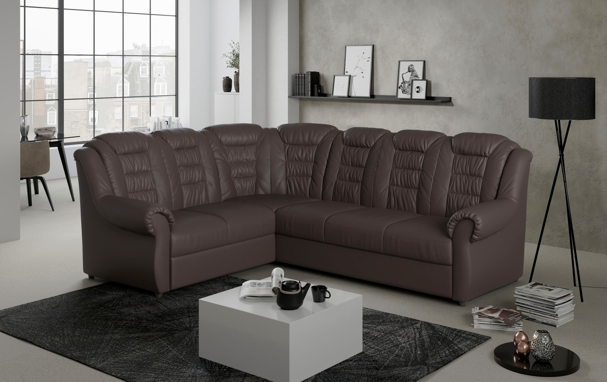 Home affaire Ecksofa »Boston L-Form«, mit hoher Rückenlehne, wahlweise mit Bettfunktion & Stauraum