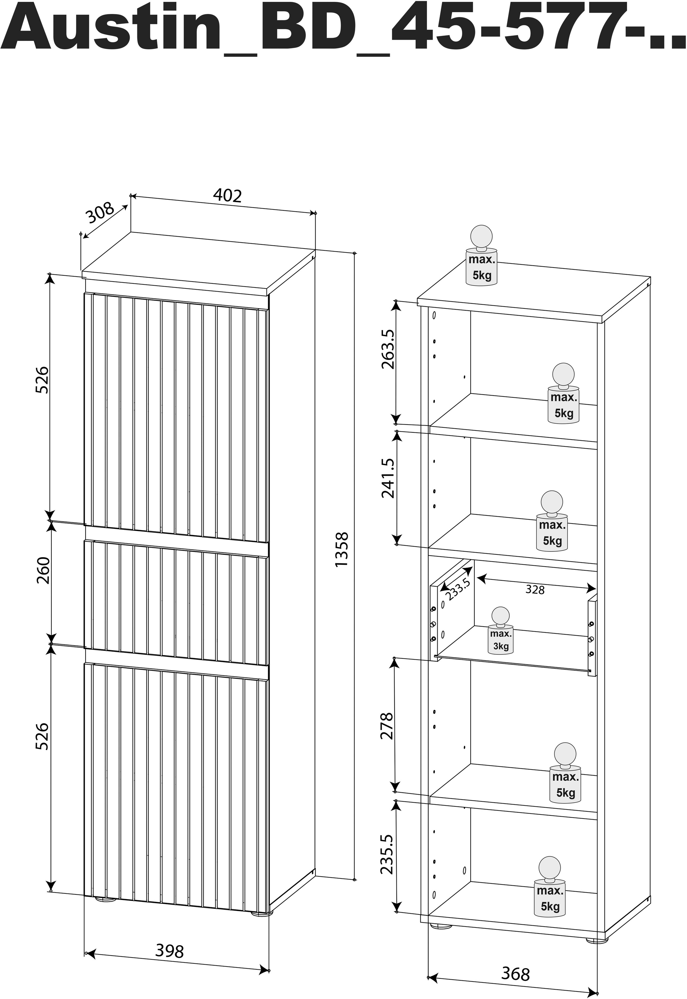BASIC by Balculina Midischrank »Austin« 1 Stk. tlg. Breite 40 cm, Türanschlag L/R wechselbar, Soft-Close-Funktion