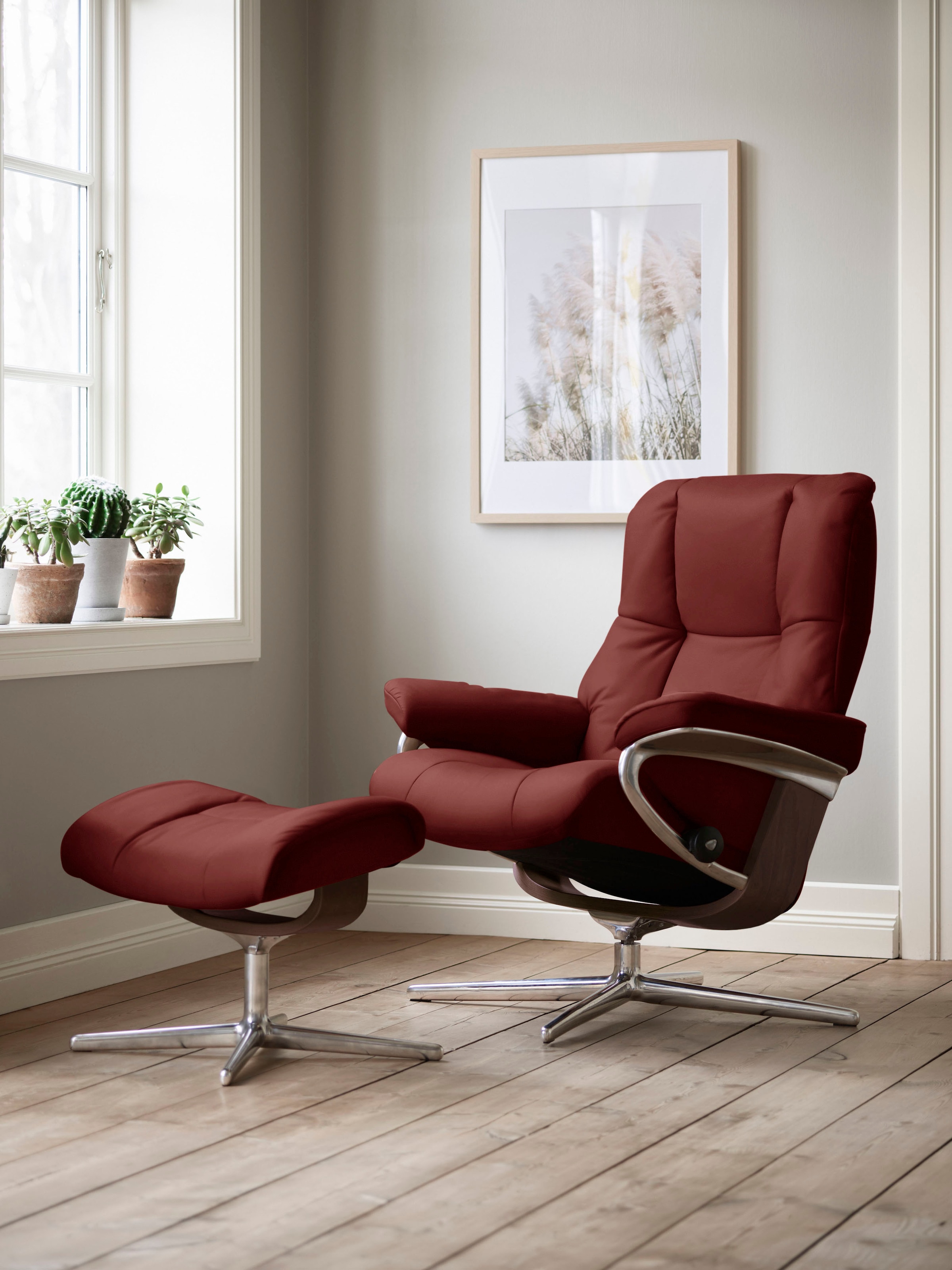 Stressless® Relaxsessel »Mayfair« Set, Relaxsessel mit Hocker,  mit Hocker, mit Cross Base, Größe S, M & L, Holzakzent Braun