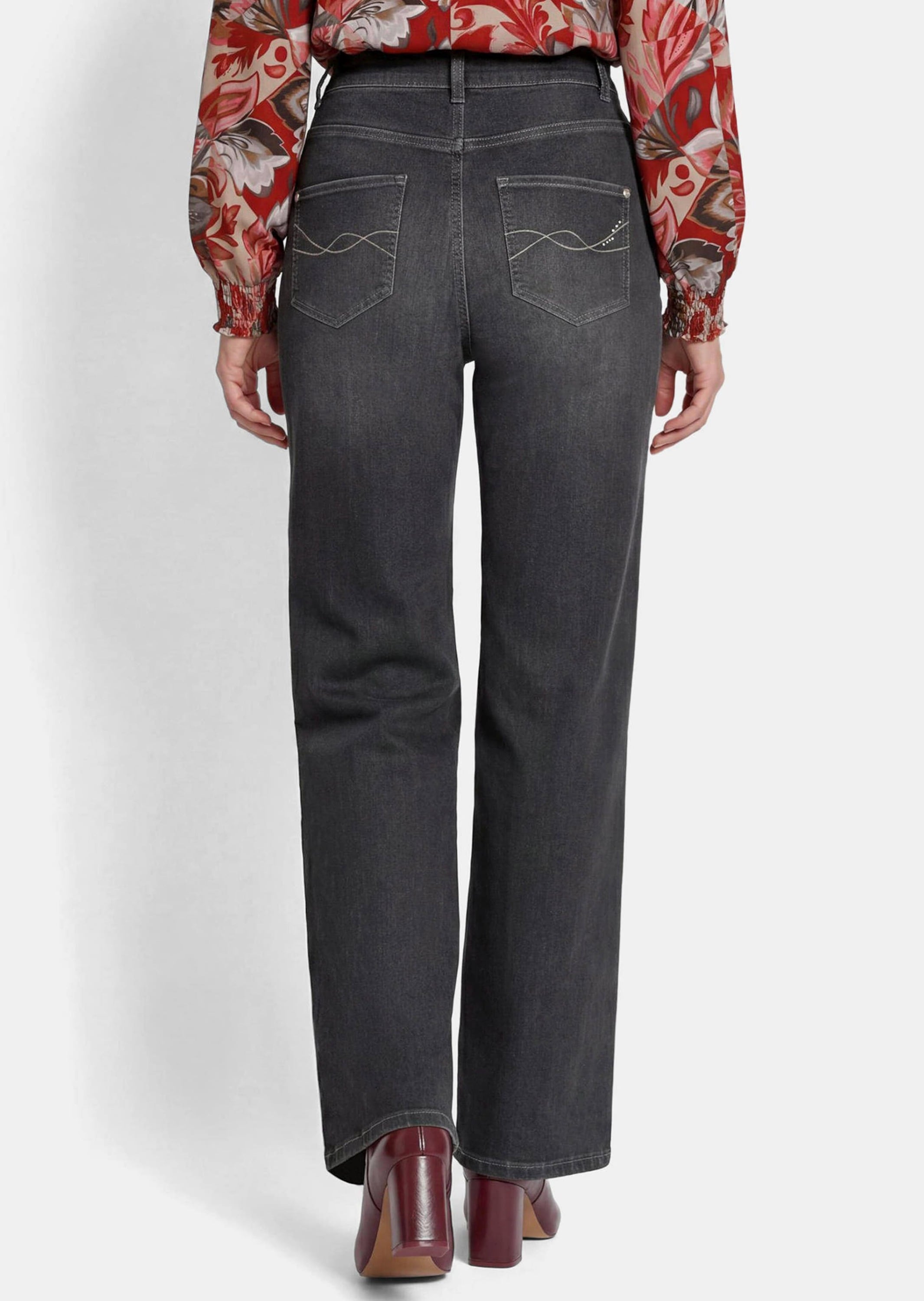 GOLDNER Regular-fit-Jeans »Kurzgröße Denimhose VERA mit weitem Beinverlauf« schlankmachende Seitenteile