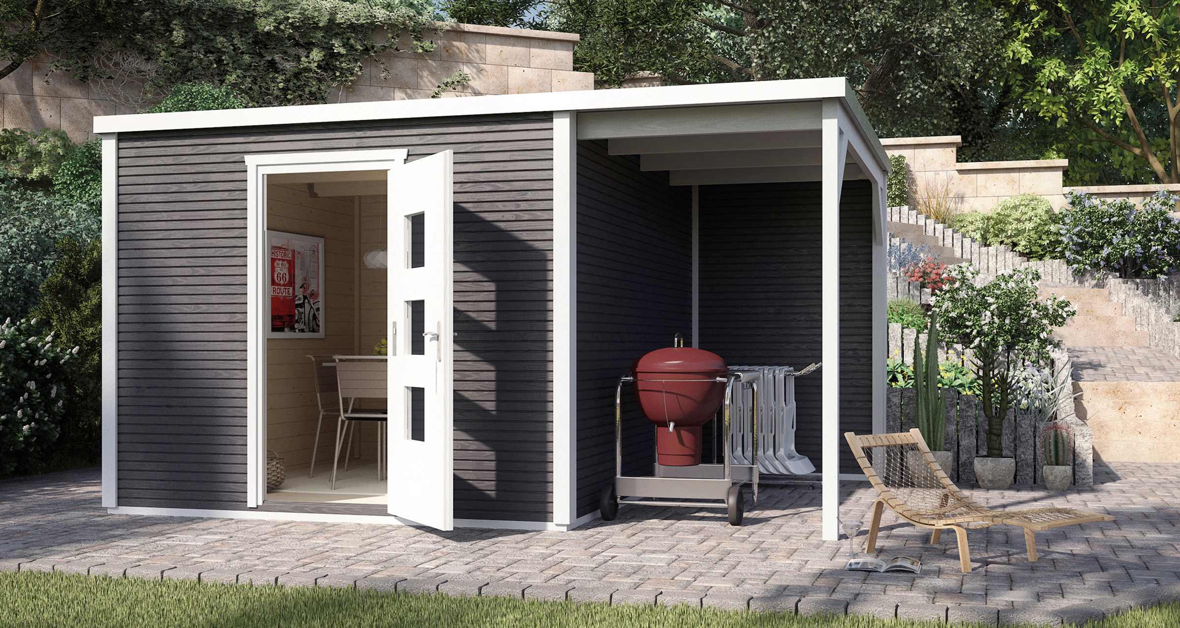 weka, Gartenhaus »Line 413B Gr.1«, anthrazit-naturbelassen, Massivholz, Fußboden im Gartenhaus, anthrazit-naturbelassen