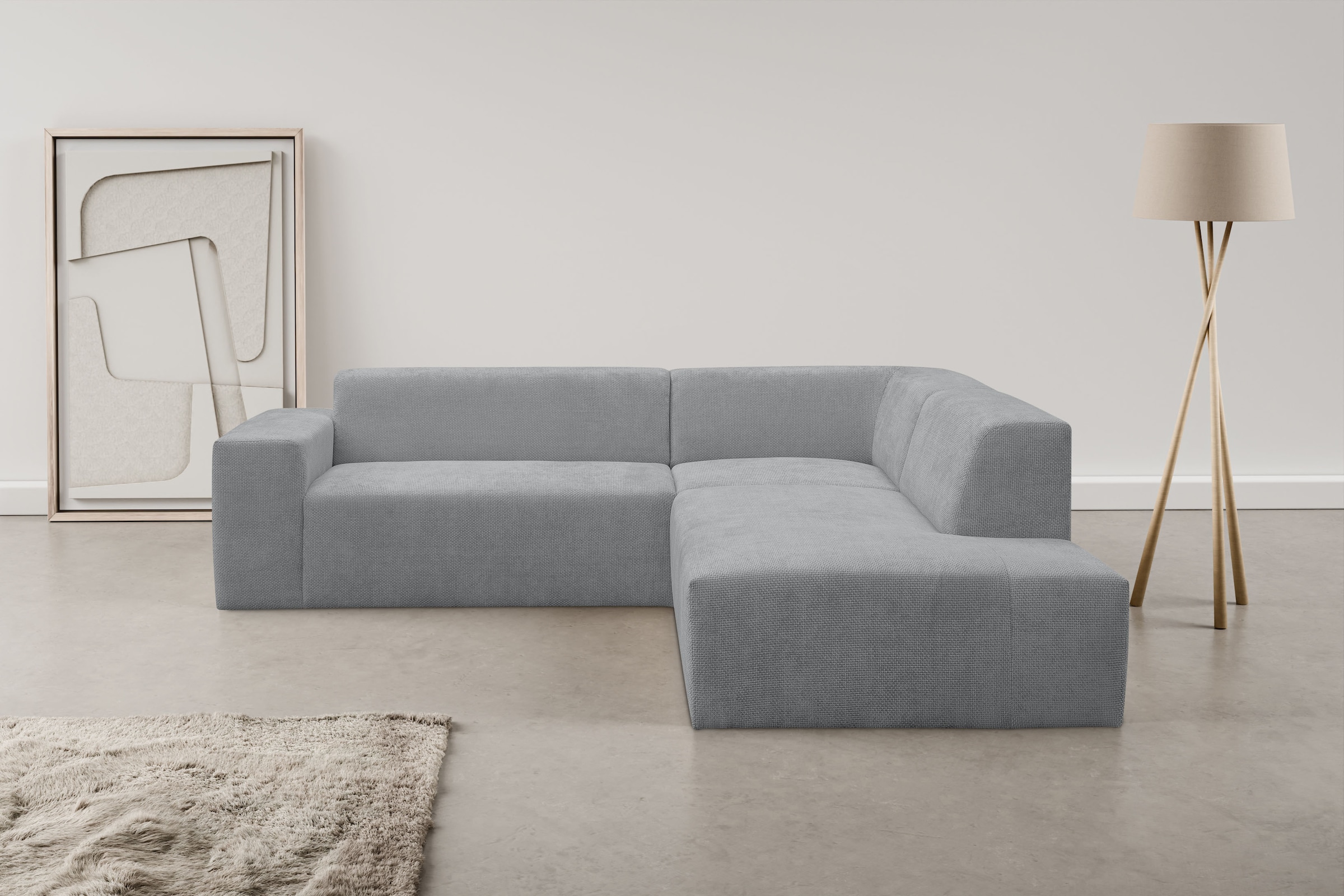 WERK2 Ecksofa »Zeus-M, tolles Sofa mit schönen Details, L-Form« Curvy Trend Garnitur, urbane Optik, komfortable Wellenunterfederung
