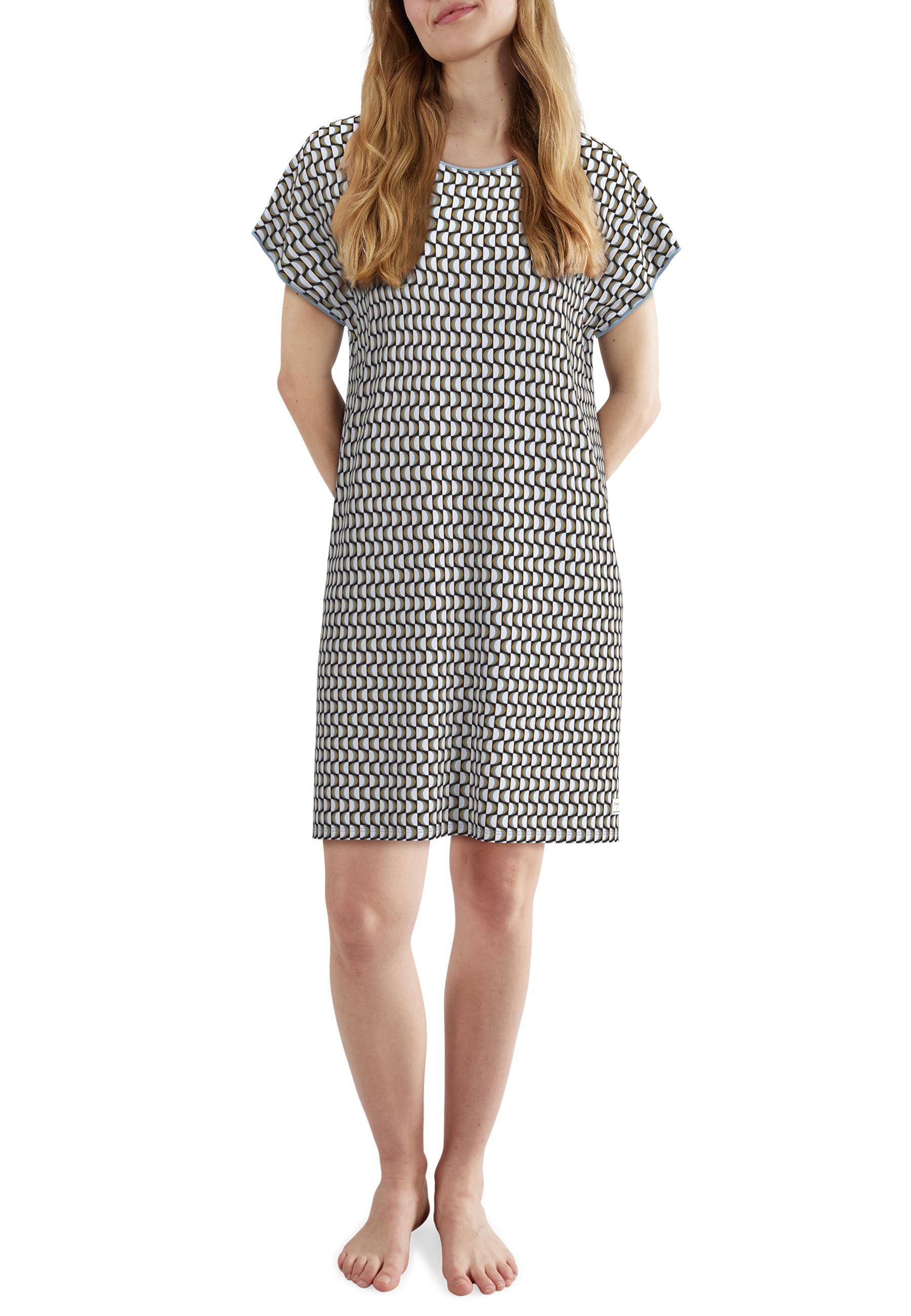 TOM TAILOR Nachthemd knielang, Kurzarm, Rundhalsausschnitt, gemustert, Baumwollmix