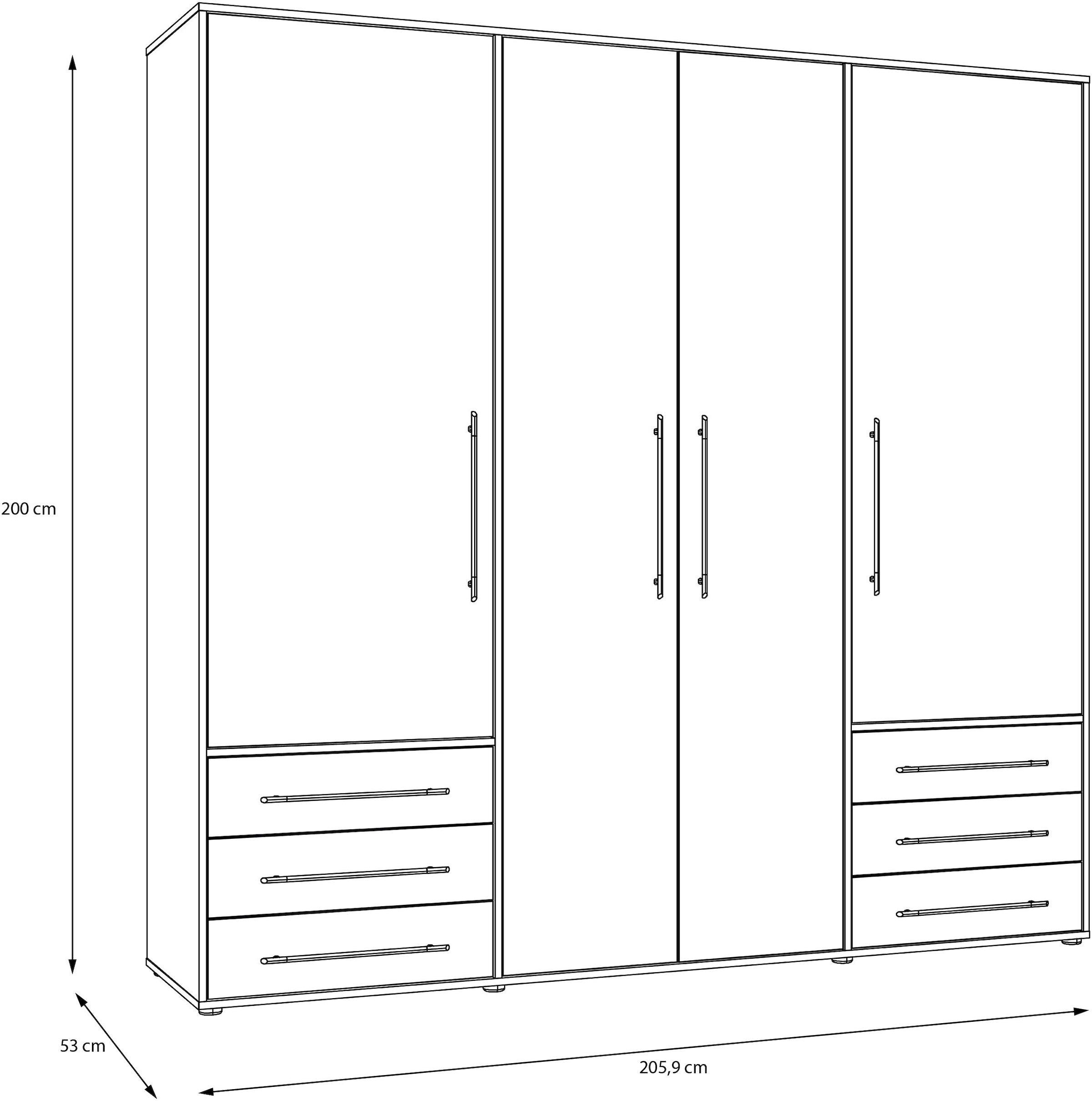 FORTE Drehtürenschrank »Mokkaro, Kleiderschrank,zeitloses Design, 4 türig« viel Stauraum, Schubladen, Stangengriffe, Made in Europe