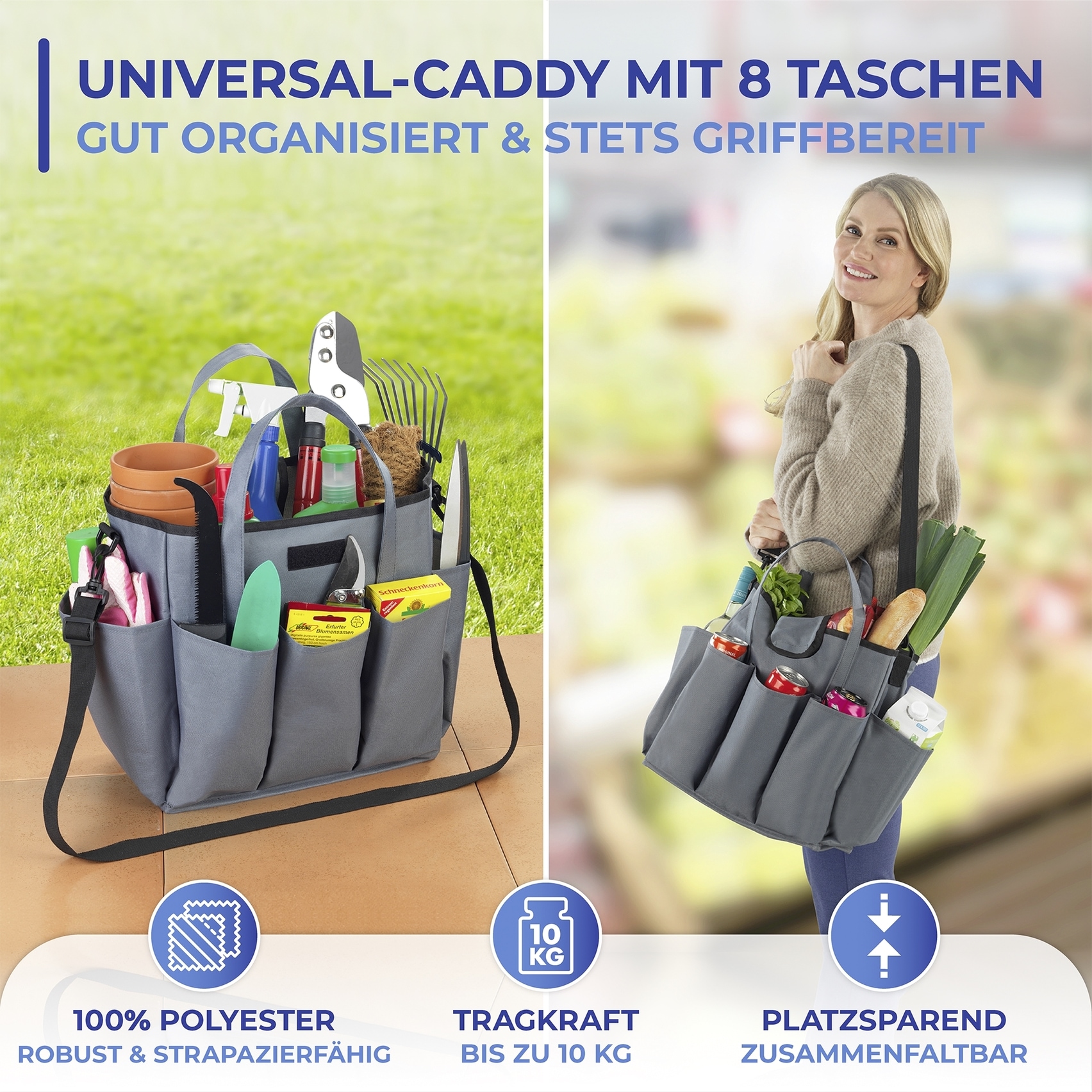 Maximex Organizer »Universal-Caddy 8 Taschen«, faltbare Tragetasche für zuhause und unterwegs, 15 Liter