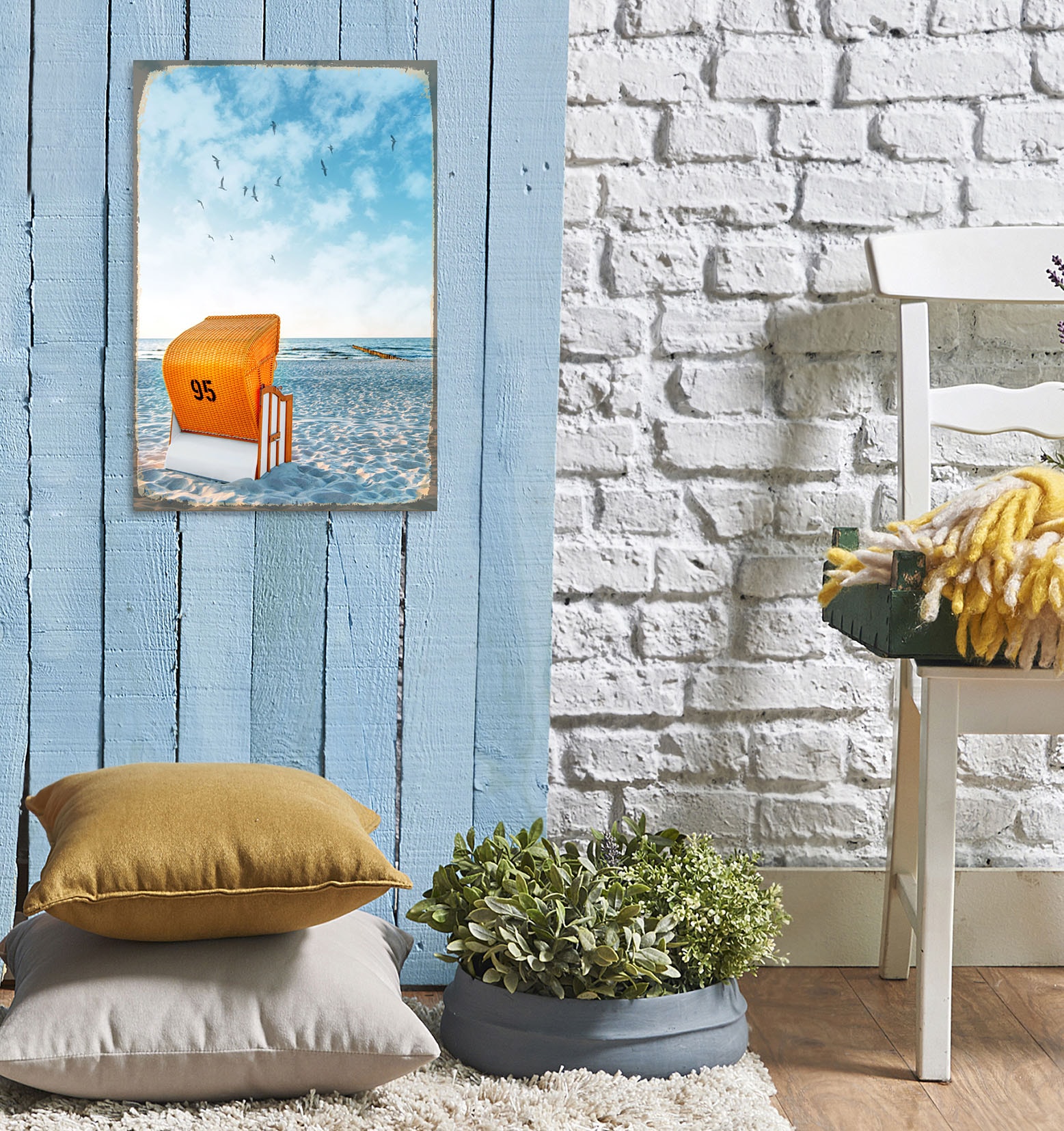 queence Metallbild »Strandkorb«, Meer-Strand-Tiere, (1 St.), Stahlschild, Blechschild, Strandkorb Fernweh, Sylt