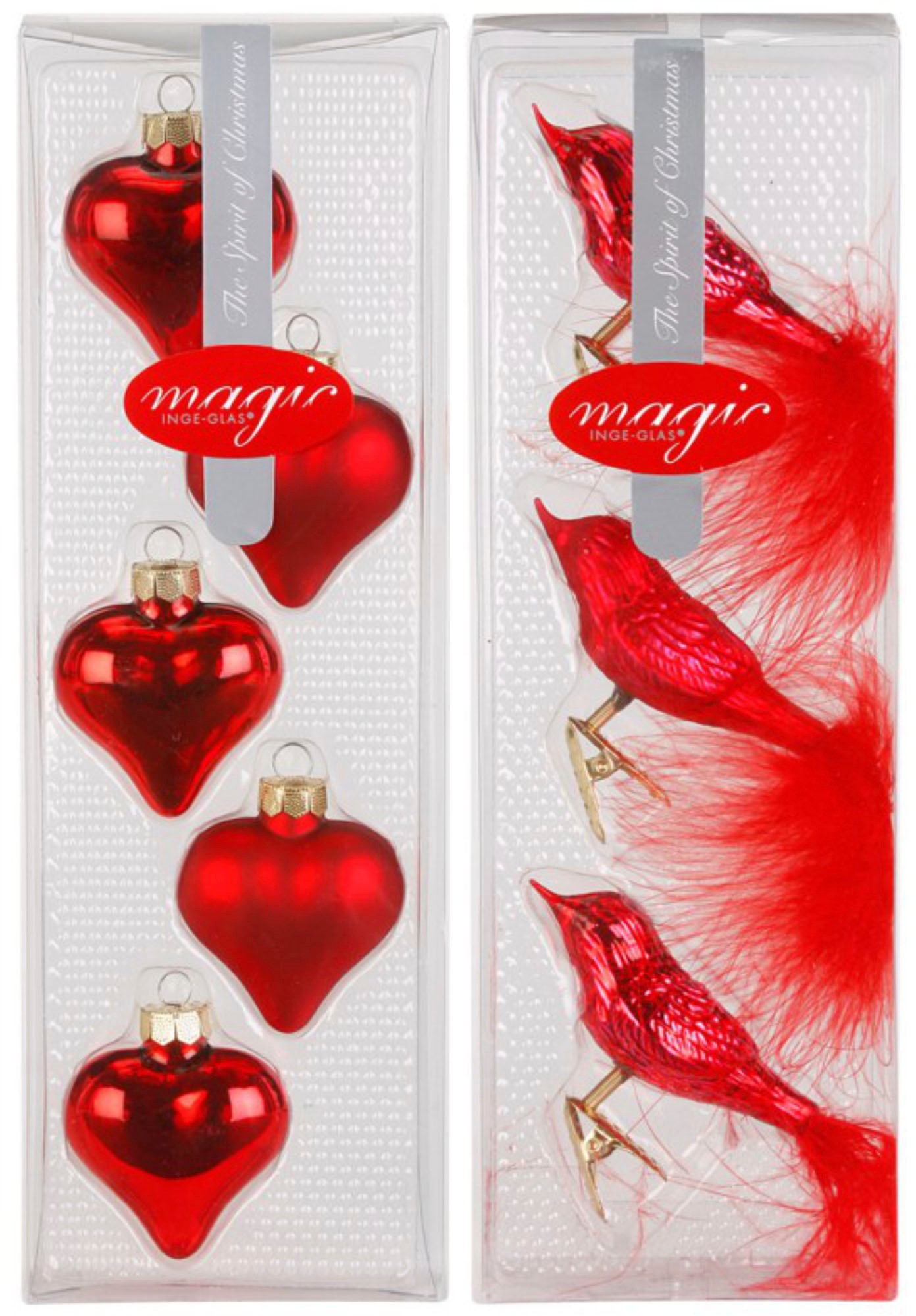 MAGIC by Inge Christbaumschmuck »Glasornament Rot, Herz und Vogel«, (Set, 8 tlg.), Weihnachtsdeko, Weihnachtsbaumschmuck aus Echtglas