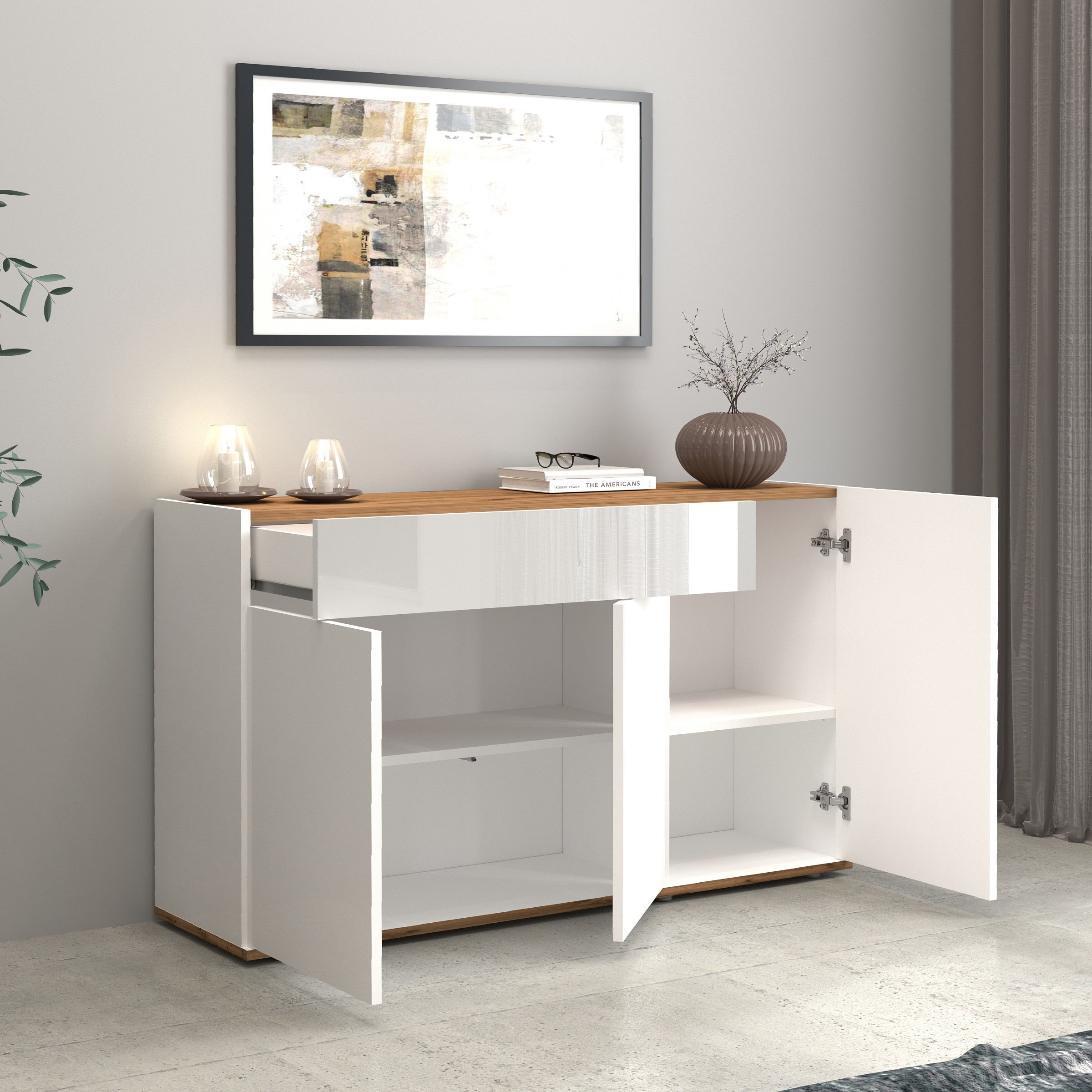 INOSIGN Sideboard »Garda, Kommode, Schrank, Kredenz«, 3 Türen, 1 Schublade, grifflos Breite 120,1 cm
