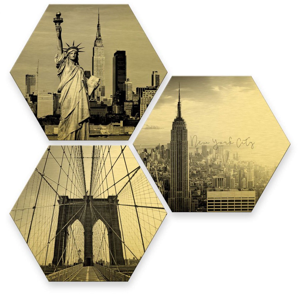 Wall-Art Mehrteilige Bilder »Goldeffekt New York Stadt Set«, (Set, 3 St.)  auf Raten bestellen