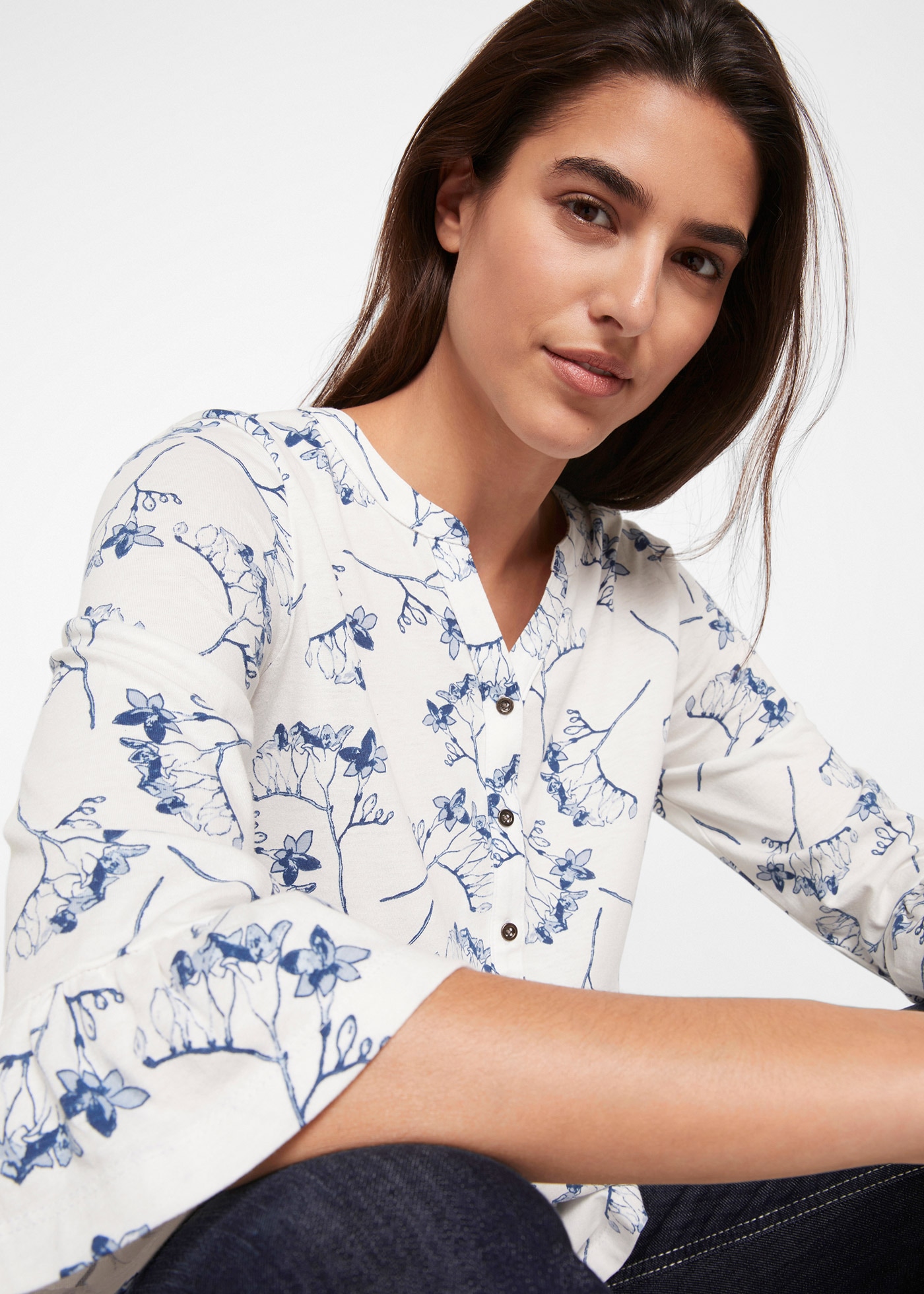 bonprix Druckbluse ausgestellte Passform, 3/4-Ärmel, für Frühling und Sommer