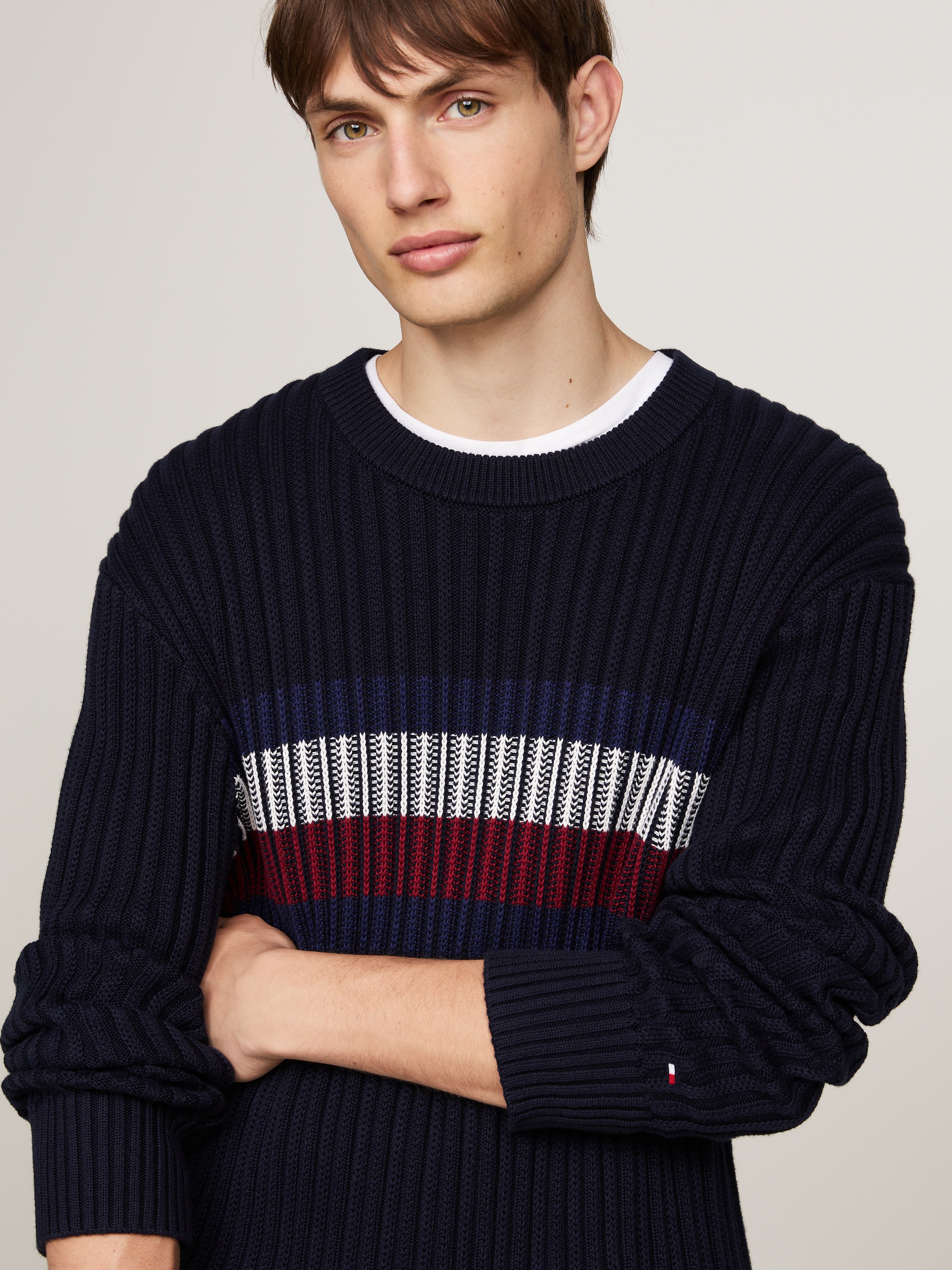 Tommy Hilfiger Rundhalspullover »GLOBAL STRIPE CHUNKY RIB C NK«, mit auffälligem Color Block-Design