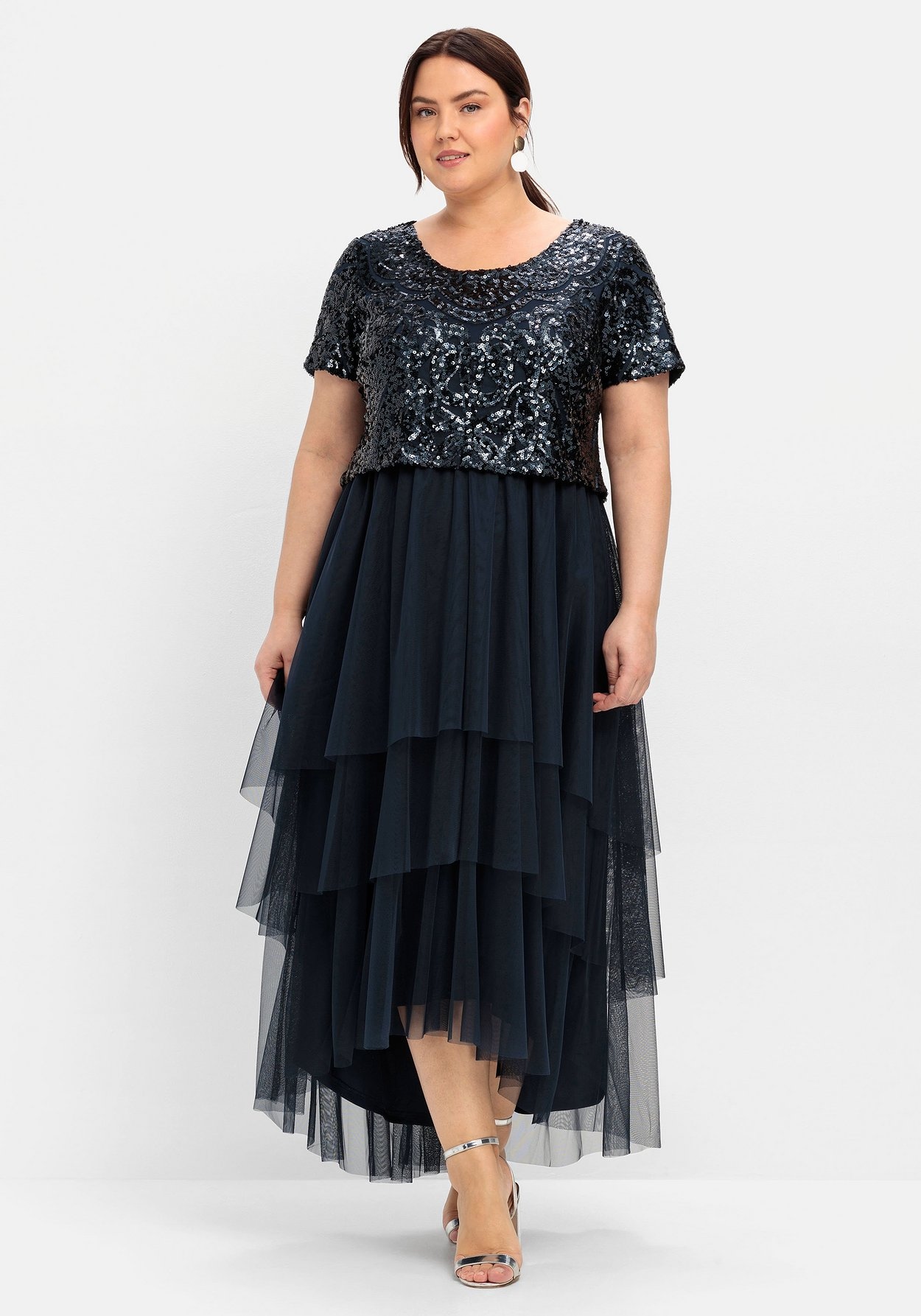 Sheego Abendkleid »Abendkleid mit lose fallendem Paillettenoberteil«, mit lose fallendem Paillettenoberteil