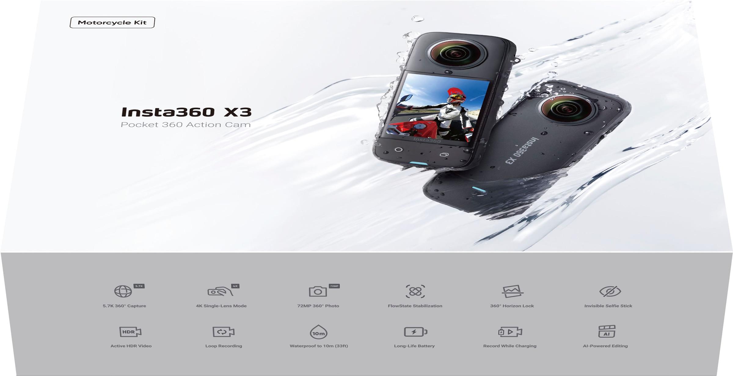 Insta360 Camcorder »X3 Motorcycle Kit«, 5,7K, Bluetooth-WLAN (Wi-Fi) ➥ 3  Jahre XXL Garantie | UNIVERSAL